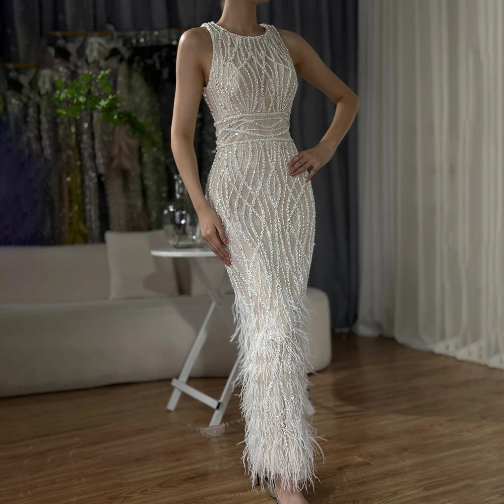Elegant Black & White Feather Midi Evening Dress LA72076 - Perfect for Prom, Cocktail Party & Formal Events