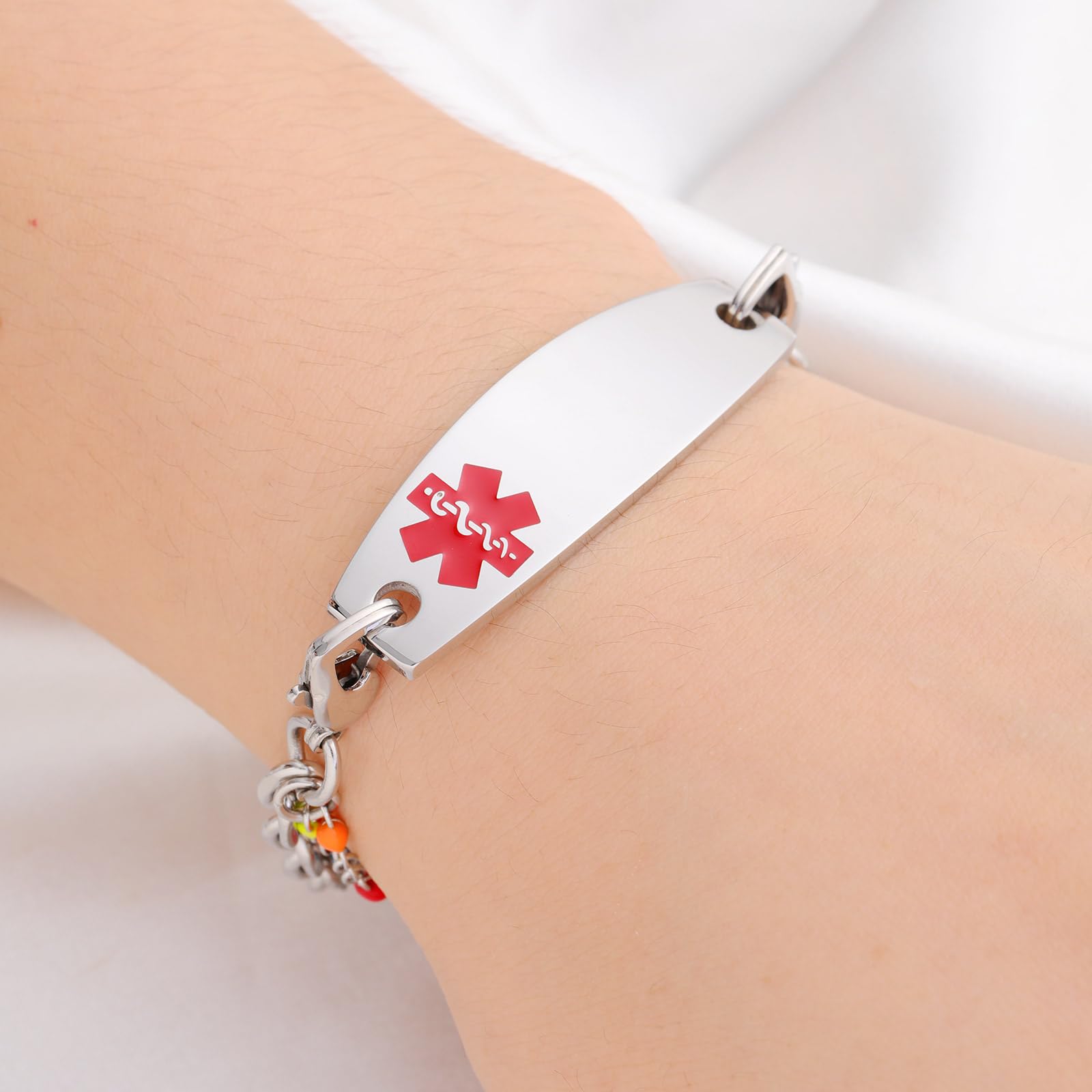 Custom Medical Alert Bracelet for Women - Personalized Engraved Stainless Steel ID Bracelet with 3-Layer Chain (5.5-8.5 Inch Adjustable) - Perfect for Emergency Medical Identification & Daily Wear