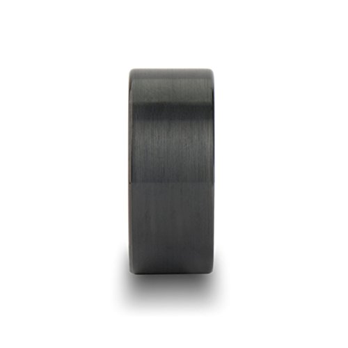 SAN ANTONIO 10mm Wide Flat Black Brushed Tungsten Wedding Band for Men - Durable & Scratch-Resistant Ring for Engagement, Anniversary & Everyday Wear