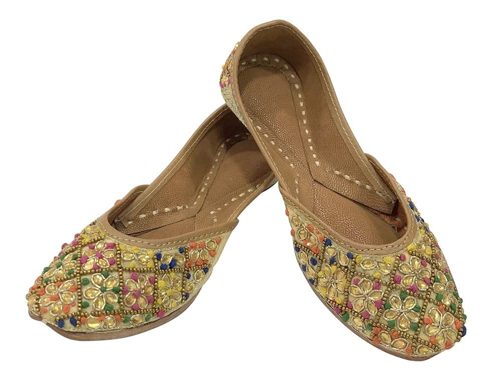 Multi Ethnic Punjabi Mojari Juttis for Girls - Toddler/Little Kid/Big Kid Ballerina Formal Beaded Shoes - Traditional Indian Jooti Jutties for Dress, Party & Wedding - Comfortable Slip-On Flats for Festive Occasions