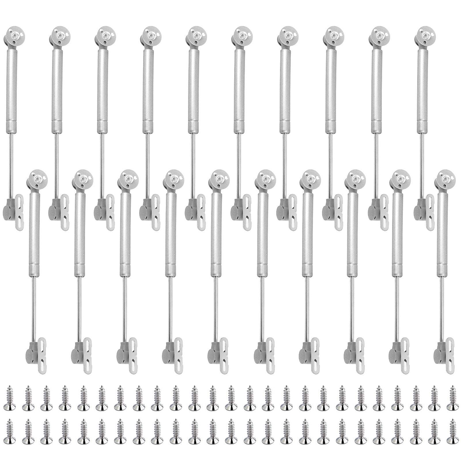 HAKZEON 20 Pack 100N Hydraulic Cabinet Hinges - 22.5LB Gas Strut Lift Support with Mounting Screws for Kitchen Cupboard & Cabinet Doors (Silver) | Perfect for Soft-Close Cabinet Doors & Easy Access Storage