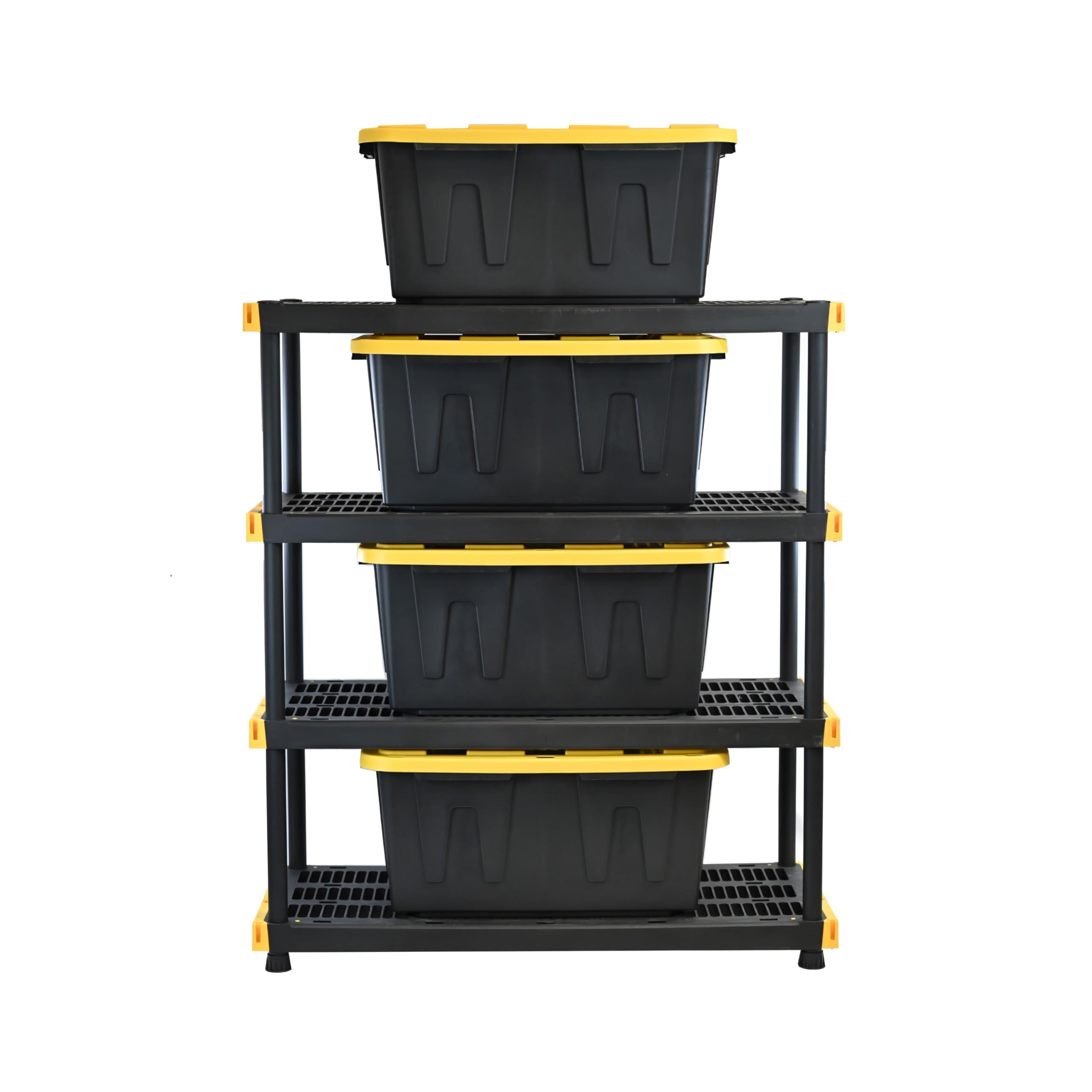 CX Black & Yellow® Heavy Duty Storage Shelving Unit with 27 Gallon Containers (4-Pack) - Ultra Durable Metal Rack for Garage, Warehouse & Home Organization