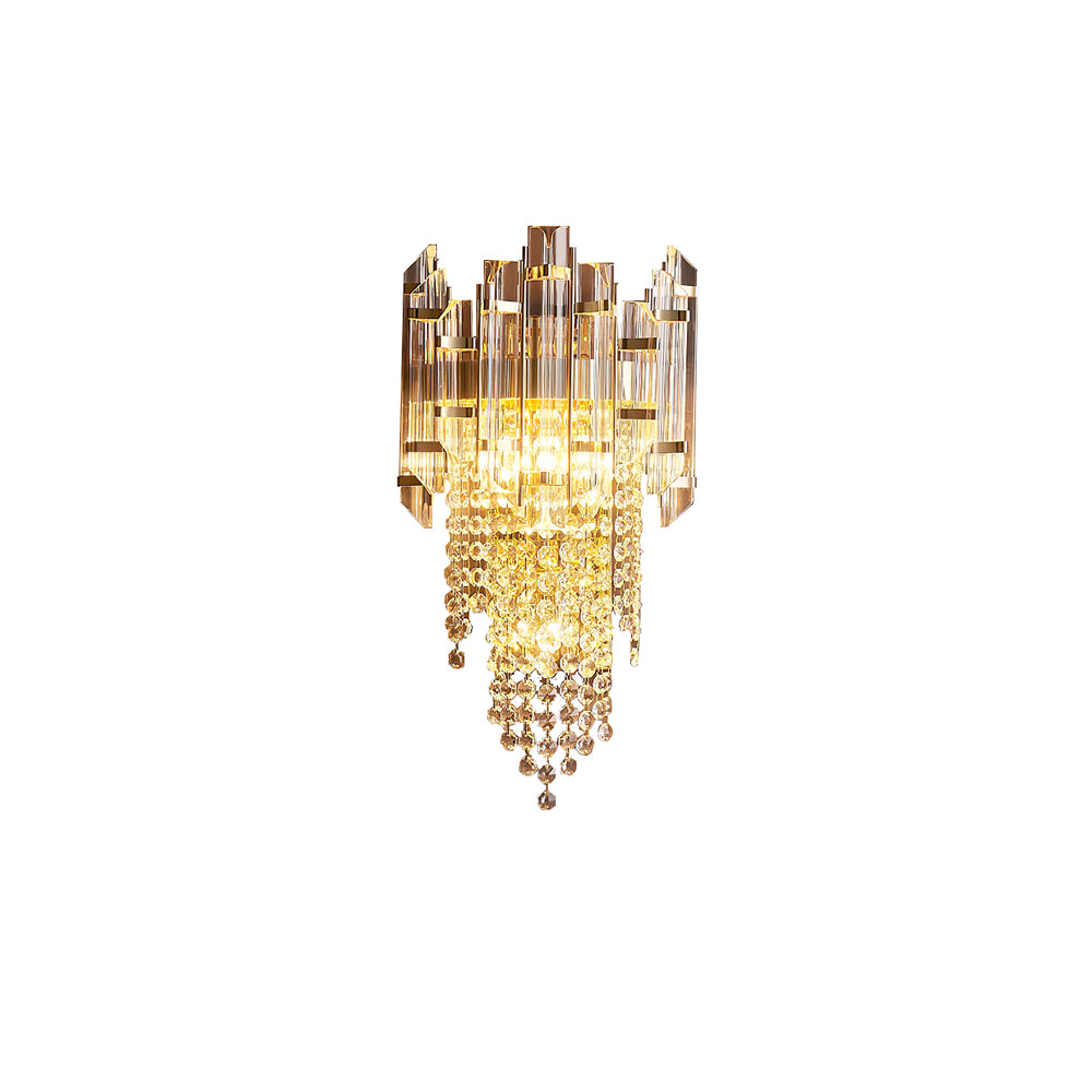 Crystal Tiered Wall Sconce - Elegant Clear Glass Light Fixture for Living Room, Bedroom, or Hallway Decor