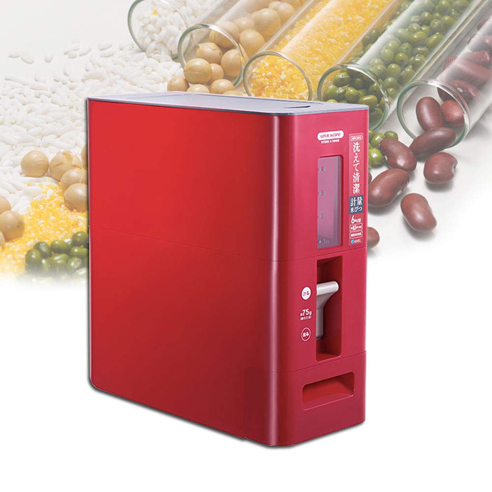Premium Rice Dispenser - 12kg Plastic Storage Container with Airtight Seal to Keep Rice Dry, Fresh & Insect-Free - Ideal for Kitchen Pantry Organization & Bulk Food Storage (Red/White)