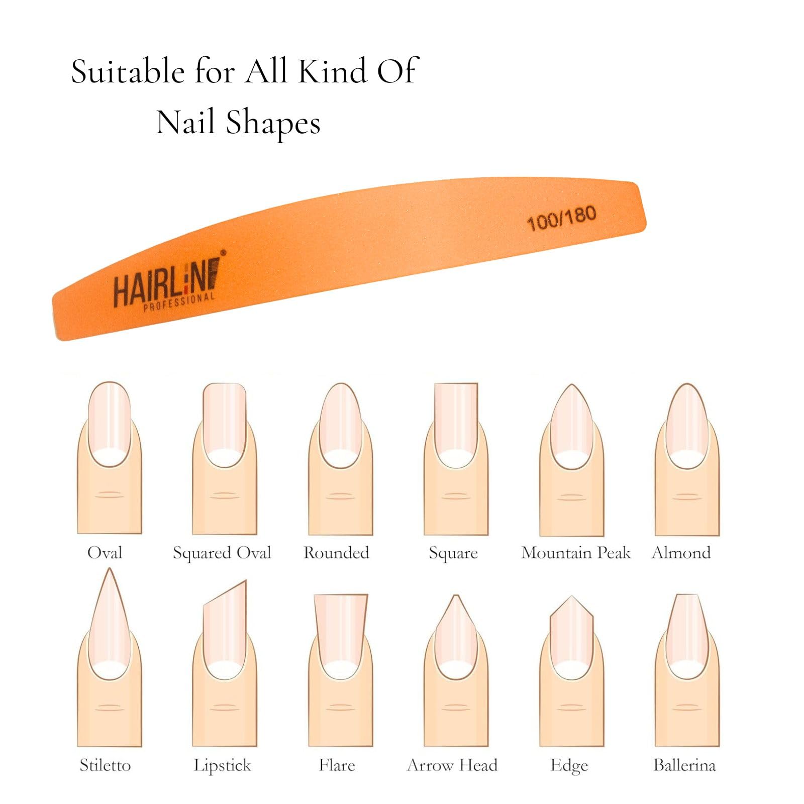 Professional Nail Buffer Sponge - 100/180 Grit Half Moon Shape for Manicure & Pedicure, Reusable & Washable (Orange) | Perfect for Salon, Home Use & Travel Nail Care
