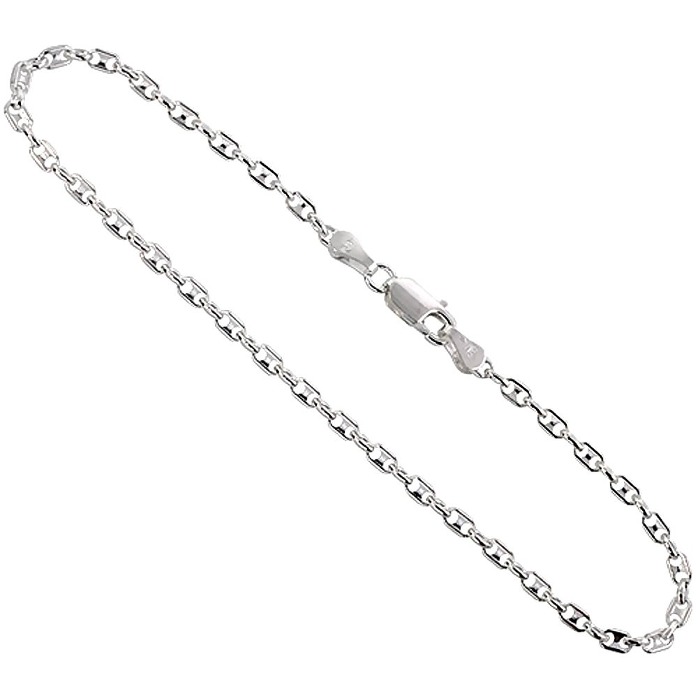 Nickel-Free Sterling Silver Anklet with Puffed Anchor Chain - 2.4mm Italian Jewelry for Women (Sizes 9-9.5 Inch) | Perfect for Beach Vacations, Summer Outfits & Boho Style Accessories