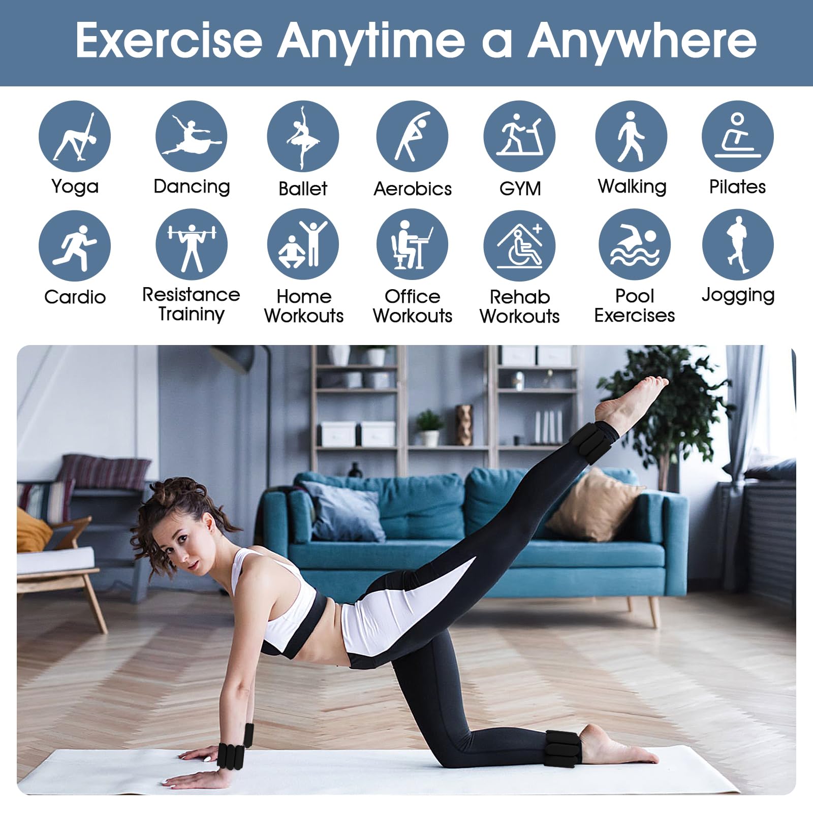 Adjustable 2lb Wrist Weights for Women & Men - 2Pcs Wearable Silicone Ankle & Arm Weights for Walking, Yoga, Gym & Home Workouts - Perfect for Strength Training, Fitness & Rehabilitation Exercises