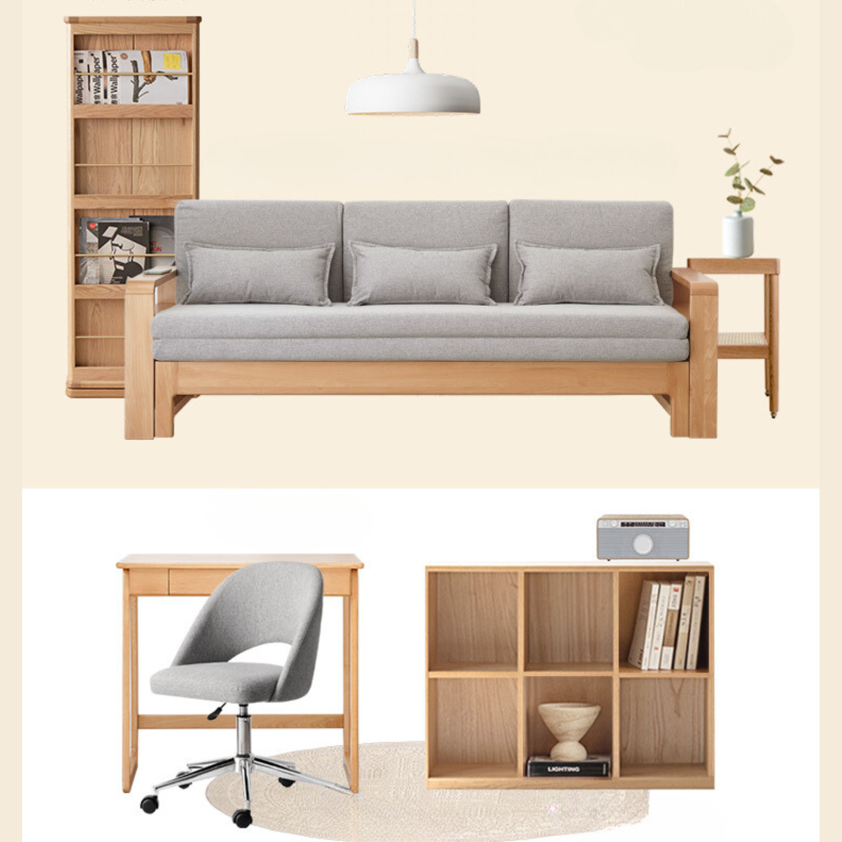 Solid Oak & Beech Wood Sleeper Sofa - Convertible Couch Bed for Living Room, Guest Room & Small Spaces - Durable & Stylish Furniture for Home & Office