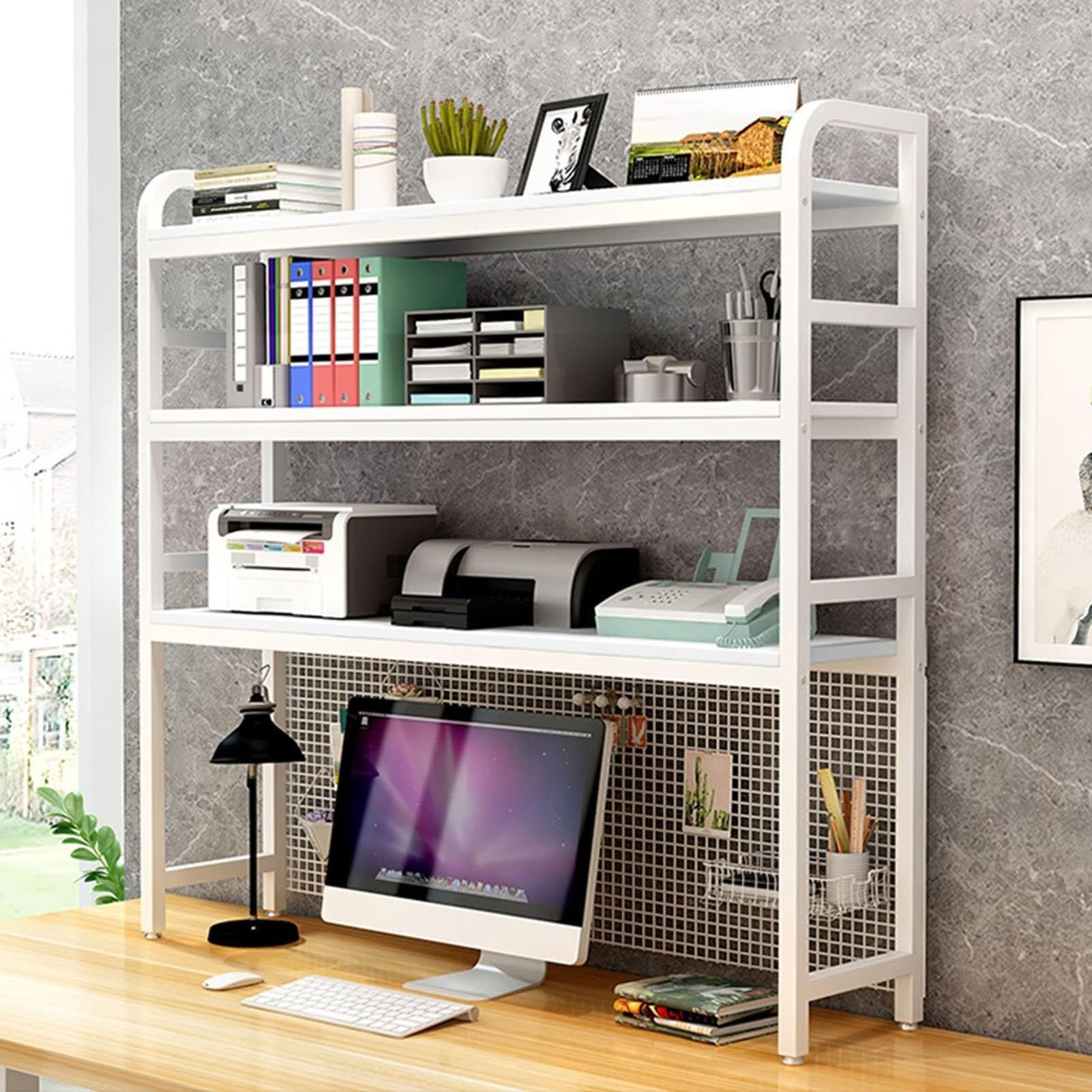 3-Tier Wooden Office Bookshelf - Adjustable Multi-Purpose Computer Desk Organizer for Home, Bedroom & Workspace | Display Shelf for Books, Decor & Essentials (Color: B)