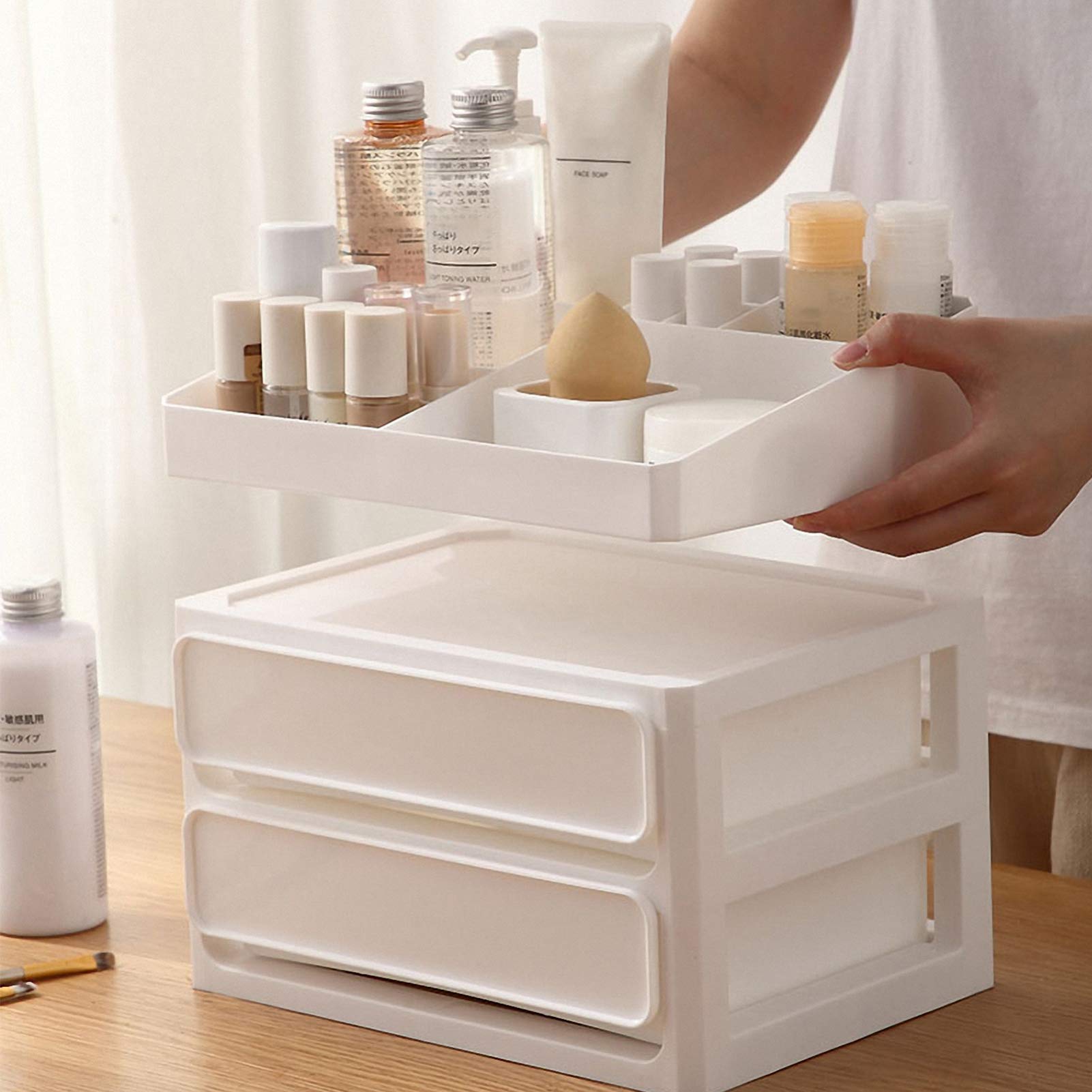 Cabilock 1-Piece Plastic Multi-Layer Drawer Storage Box - Cosmetic Organizer for Makeup, Jewelry & Small Items | Travel-Friendly Dresser Storage Case | Perfect for Vanity, Bathroom & Bedroom Organization
