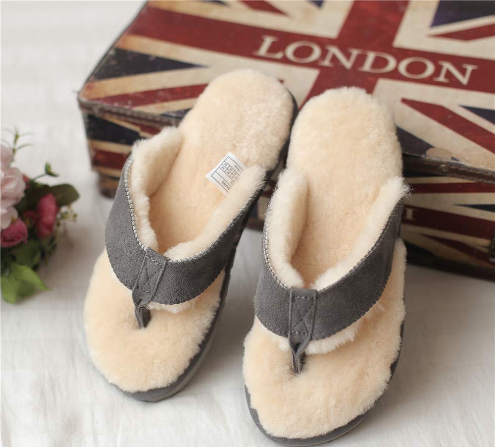 Genuine Sheepskin Fur Lined Flip Flops - Winter Warm Unisex Slides for Women & Men - Soft Suede Leather Thong Sandals with Cozy Fur - Perfect for Indoor Comfort & Outdoor Winter Wear