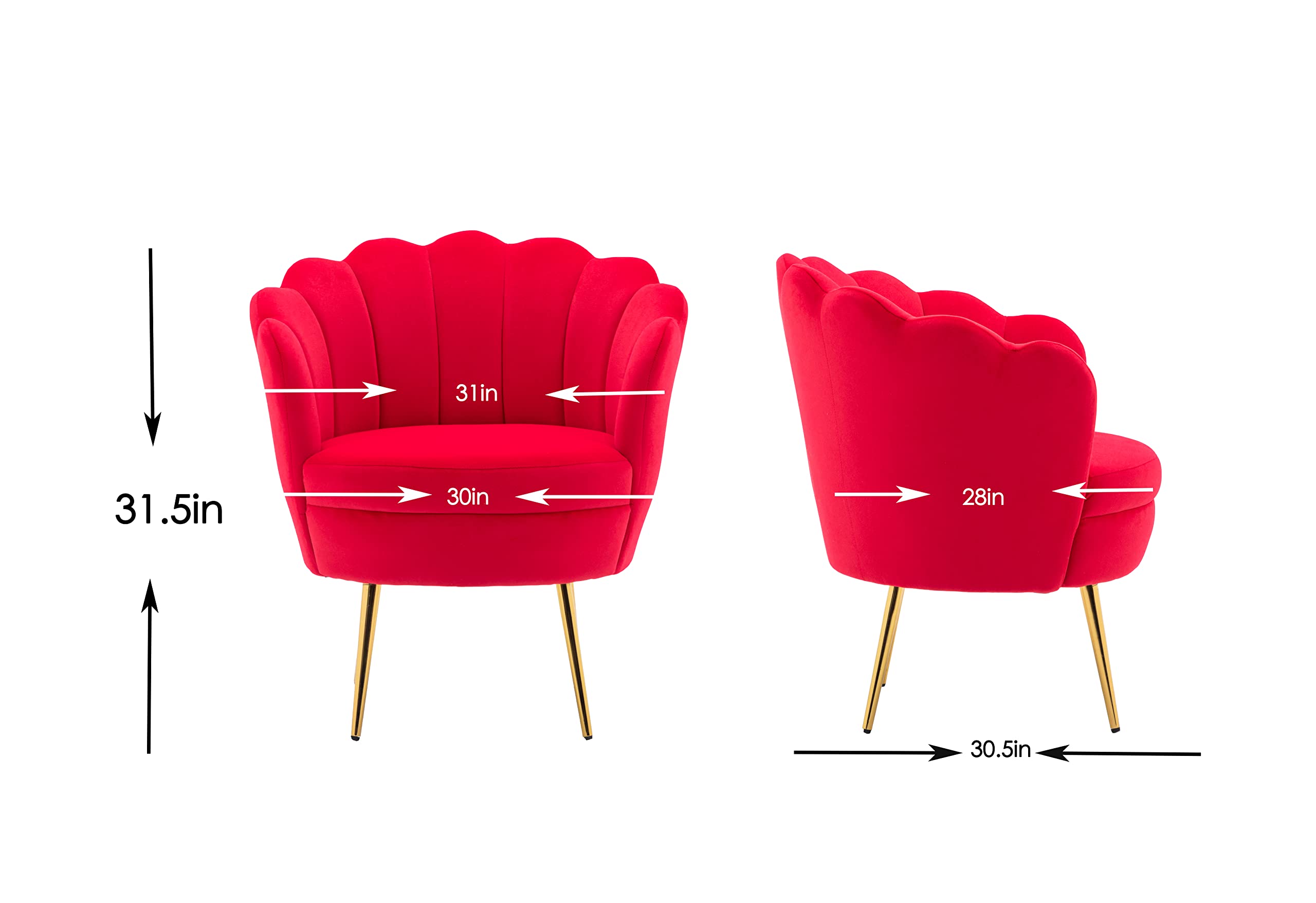 ZOBIDO Modern Velvet Accent Chair - Upholstered Armchair with Golden Metal Legs for Bedroom, Living Room & Dining Room | Comfy Makeup Vanity Chair & Stylish Desk Chair (Red)