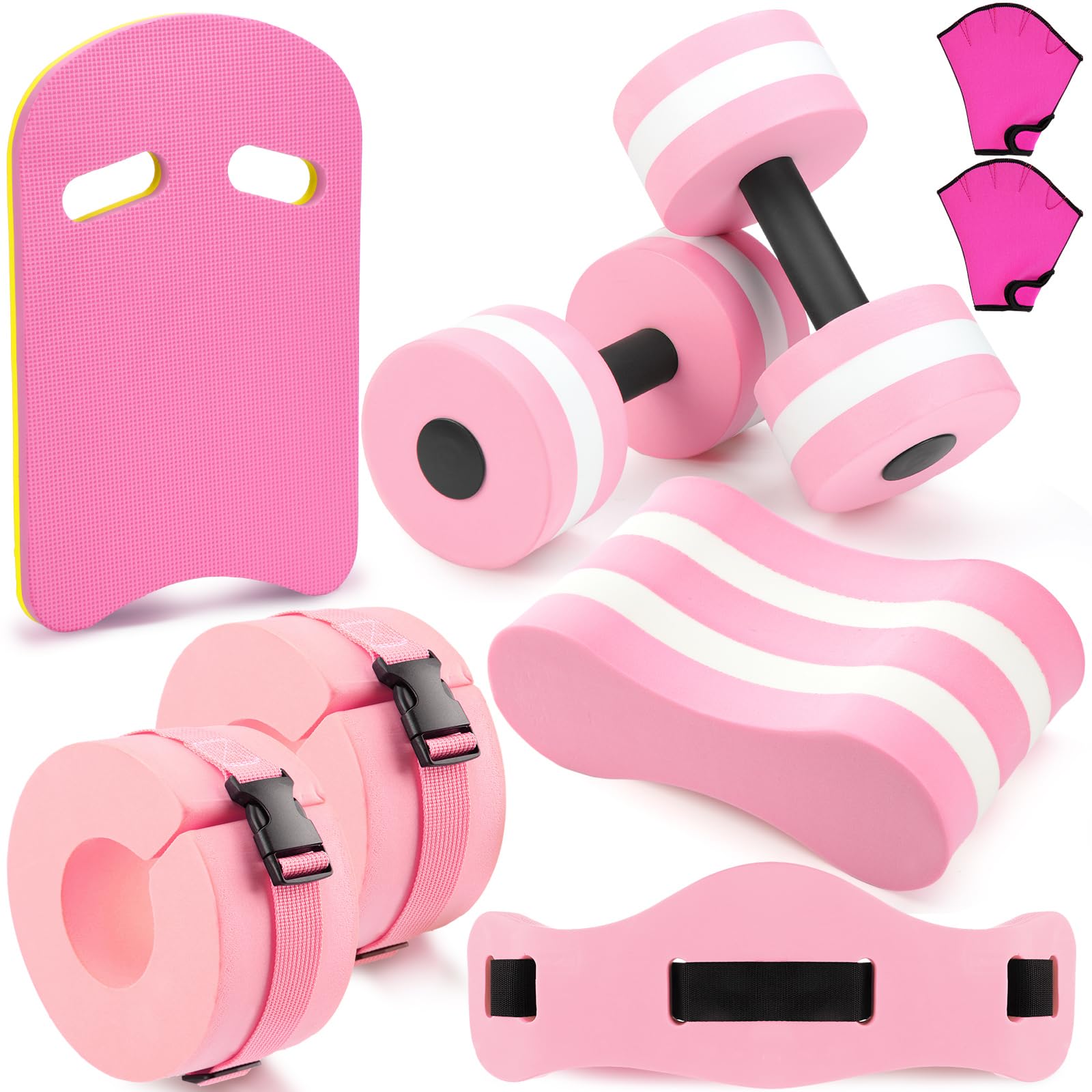 8-Piece Water Aerobics Set with Foam Dumbbells, Swim Belt, Pull Buoy, Kickboard & Gloves - Aquatic Fitness Equipment for Weight Loss, Pool Workouts & Water Therapy Exercises