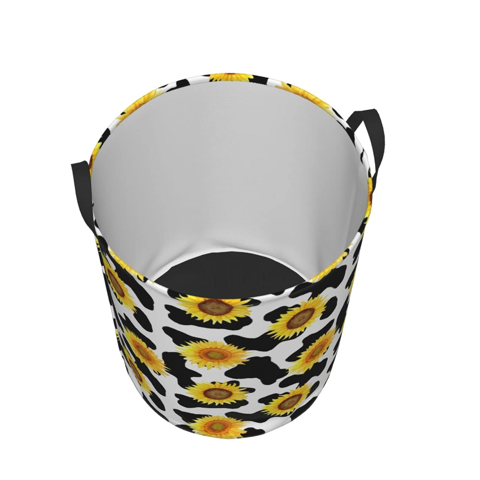 Sunflower Cow Print Collapsible Laundry Basket with Handles - Waterproof Fabric Hamper Organizer for Clothes, Toys & Bathroom Storage - Perfect for Laundry Room, Dorm & Nursery Organization
