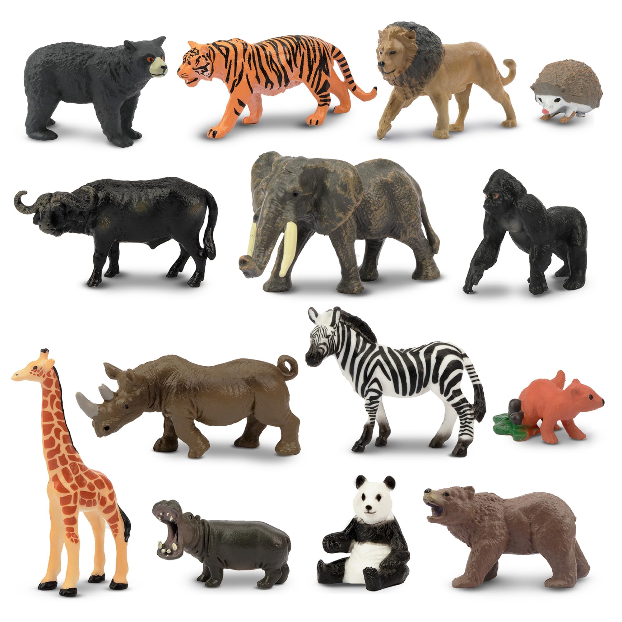 Toymany 14PCS 1-2 Inch Tiny Jungle Animal Figures - Realistic Mini Zoo Animal Toys Set for Cake Toppers, Easter Egg Fillers, Christmas & Birthday Gifts - Perfect for Kids Toddlers Party Favors, School Projects, and Safari Themed Decorations