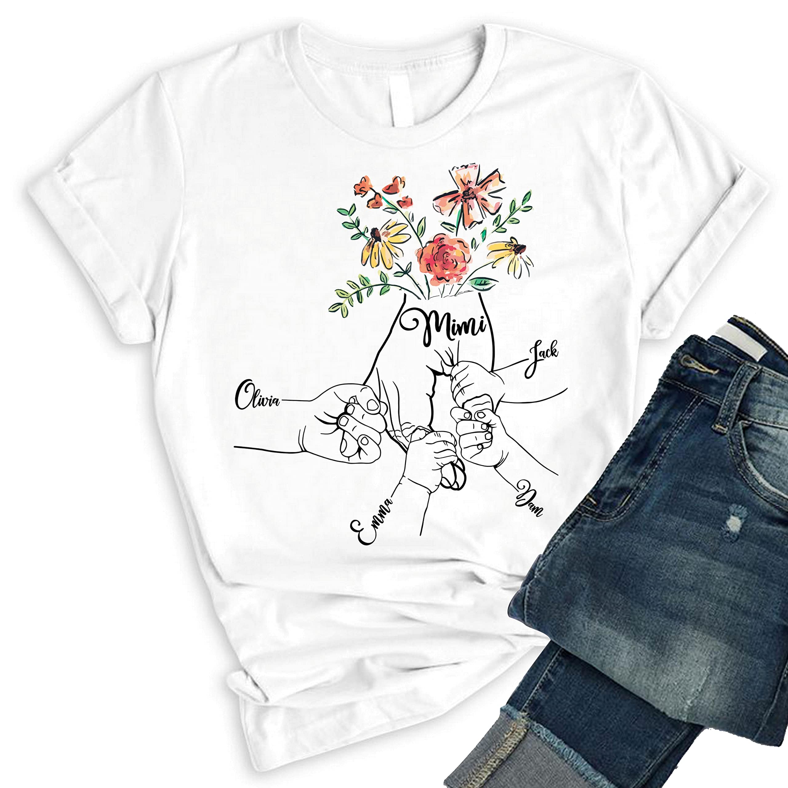 NAZENTI Floral Print Shirt for Grandma - Personalized Mother's Day Gift with Custom Kids Names - Perfect for Family Photos, Birthday Celebrations & Mother's Day Events