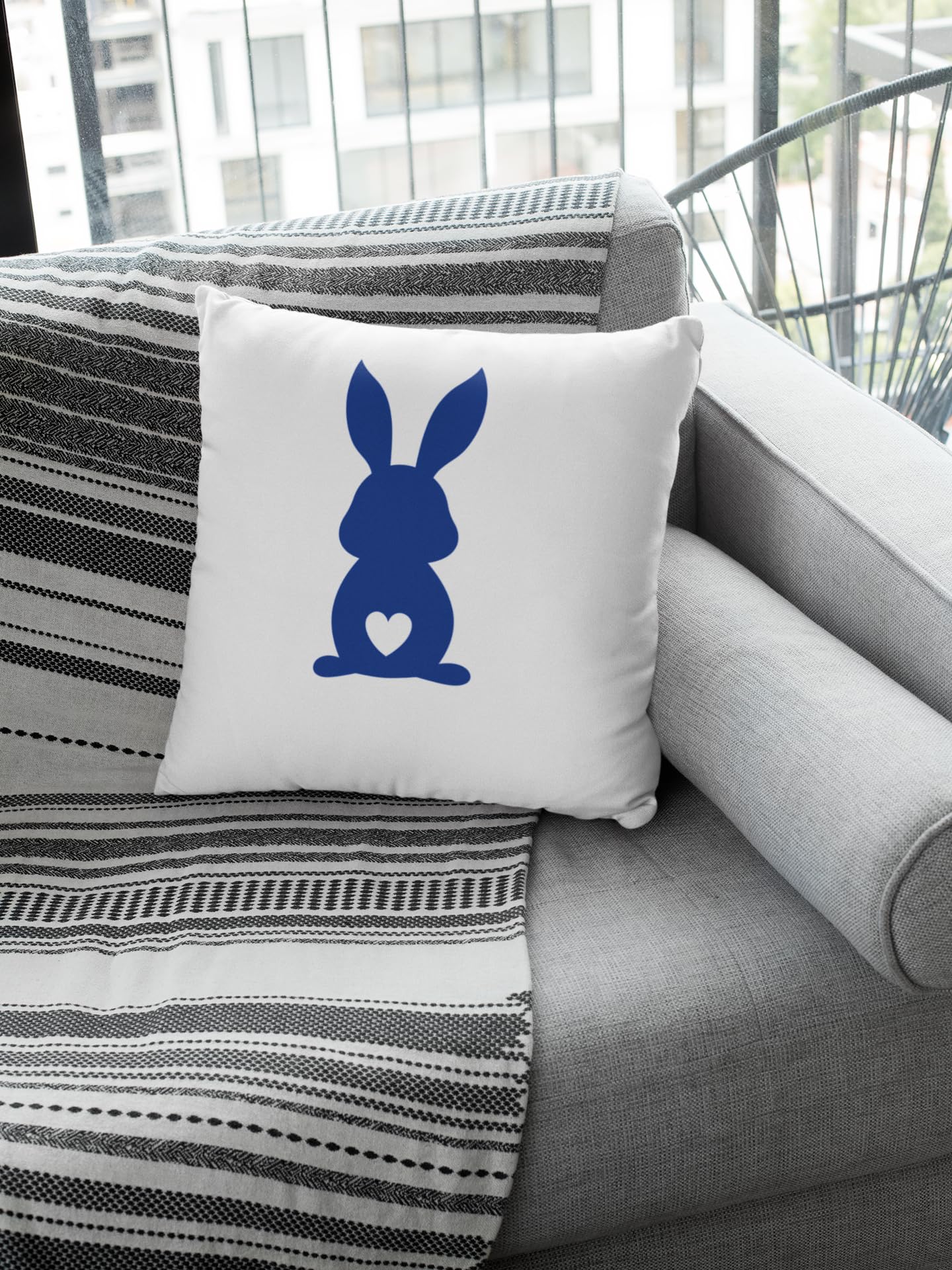 Easter Bunny Iron On Transfer - Bunny Heart Tail DIY Craft for Easter Shirts, Kids Gifts & Applique Patches | Quick 5-Minute Application on Navy Fabric | Perfect for Easter DIY Projects, Kids' Clothing & Holiday Decorations