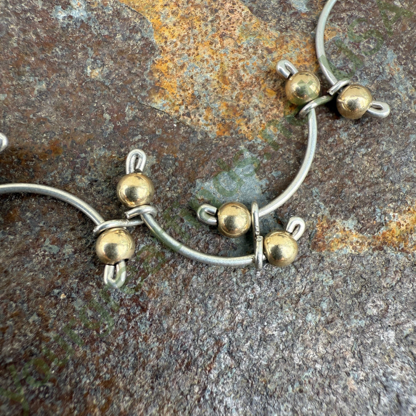 Sterling Silver Bar Bracelet with Gold Beads - Elegant Stackable Jewelry for Women, Perfect for Everyday Wear & Special Occasions