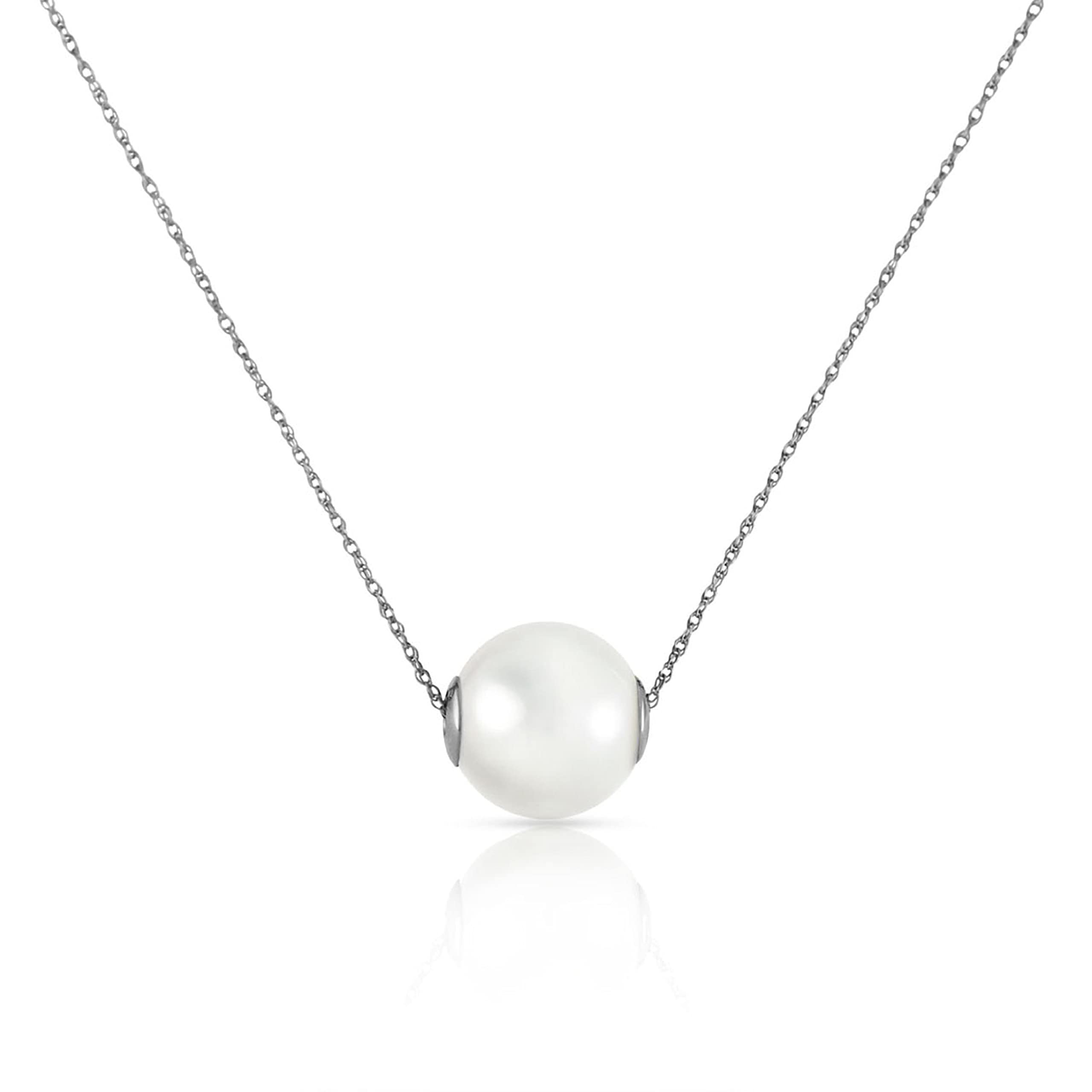 14K White Gold Necklace with 16mm White Shell Pearl - Elegant Galaxy Gold GG Jewelry for Women, Perfect for Weddings, Parties & Special Occasions