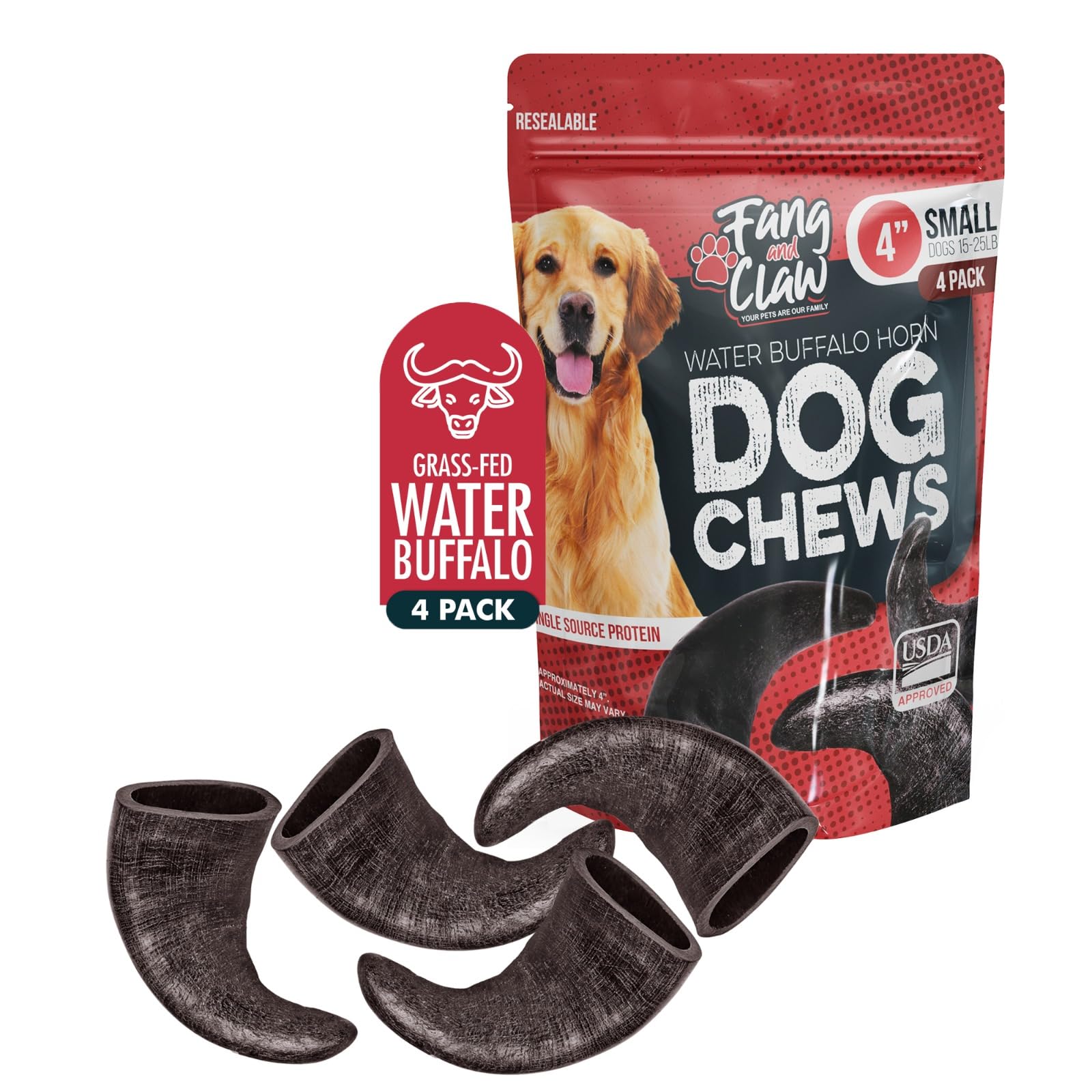 All-Natural Water Buffalo Horn Dog Chew 4 Pack (4
