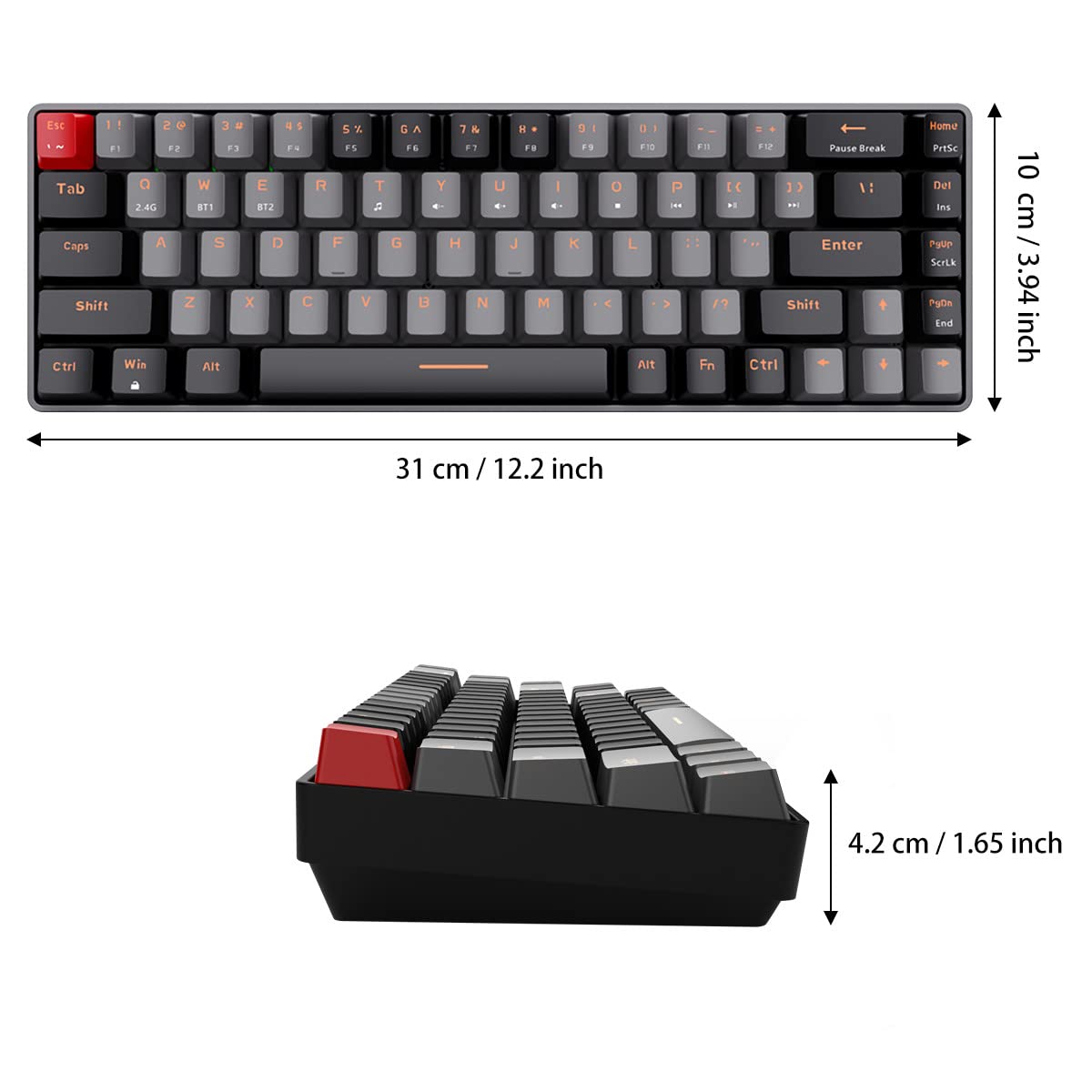 Qisan 60% Wireless Mechanical Keyboard - Blue Switch, Dual Mode 2.4G/BT for PC Gaming