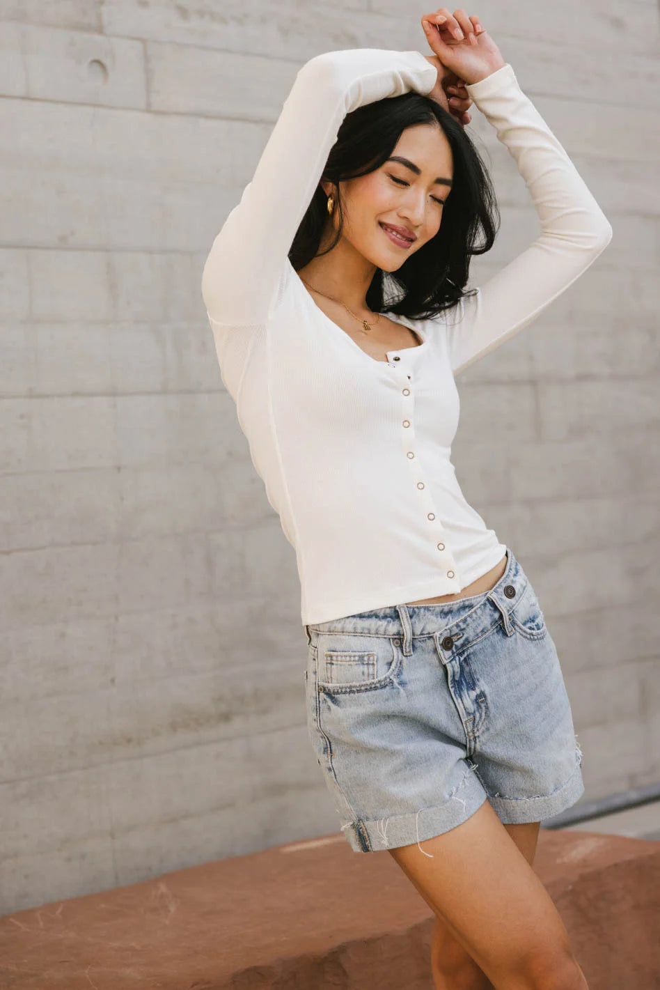 Maylinn Women's Ribbed Knit Top in Ivory - Soft Stretch Crewneck T-Shirt for Casual Wear & Layering | Final Sale
