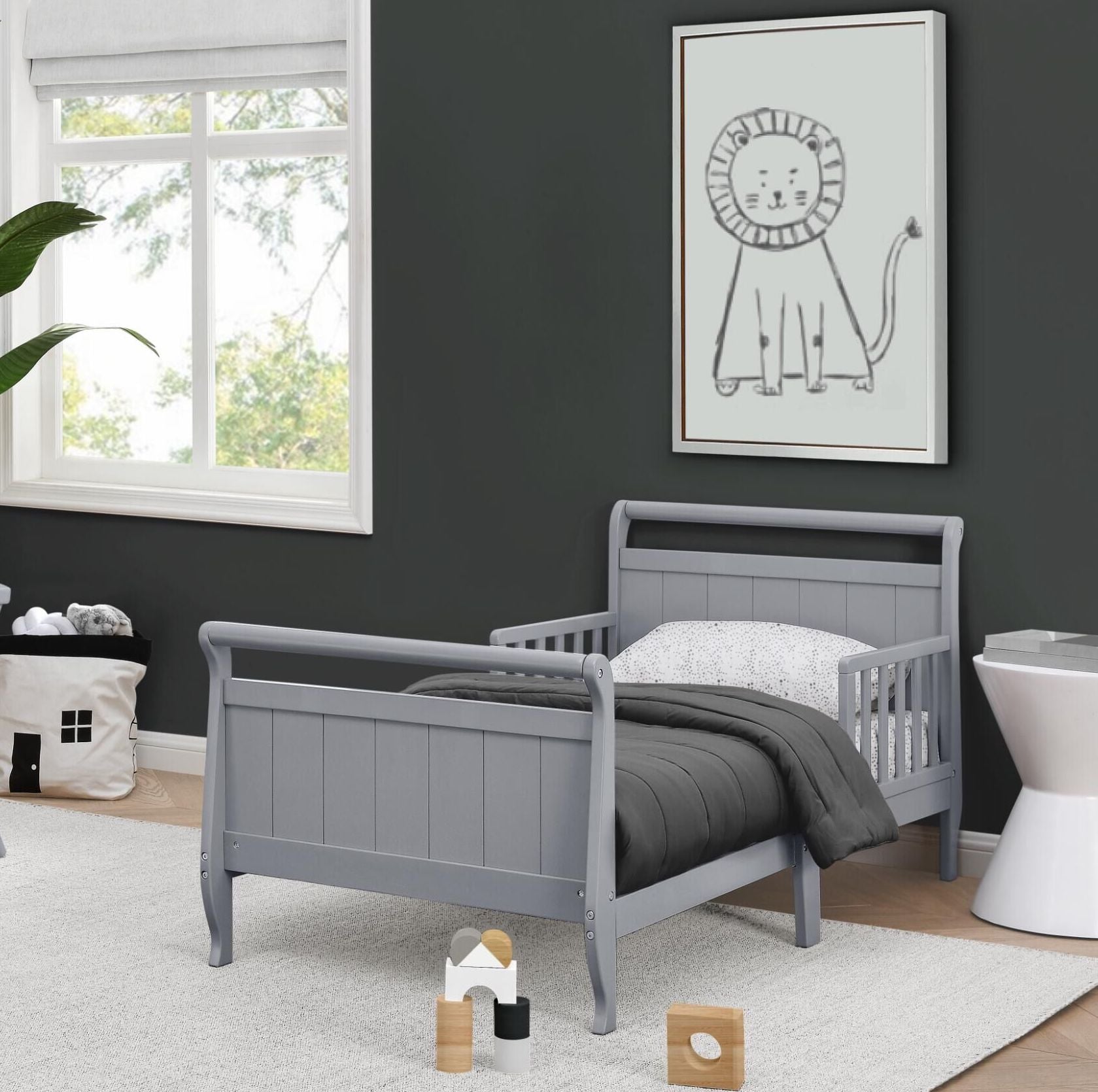 Wooden Sleigh Toddler Bed for Kids - Rustic Nursery Furniture for Boys & Girls - Perfect for Bedrooms, Daycare Centers, and Cozy Sleep Spaces