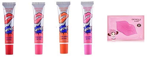 Digital Shoppy Romantic Bear Peel Off Lip Colors & Collagen Nourishing Lip Mask Plumper - Sexy Red, Watermelon, Sweet Orange, Lovely Peach | Hydrating Lip Care for Date Night & Daily Beauty Routine