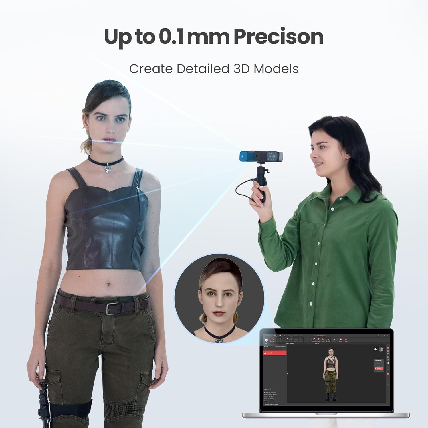 Revopoint RANGE 2 Handheld 3D Scanner for 3D Printing - High Precision 0.1mm with Built-in RGB Camera | Full-Body, Face & Large Object Scanning | Compatible with Windows, Android, iOS, macOS | Perfect for 3D Modeling, Reverse Engineering & Digital Archiving