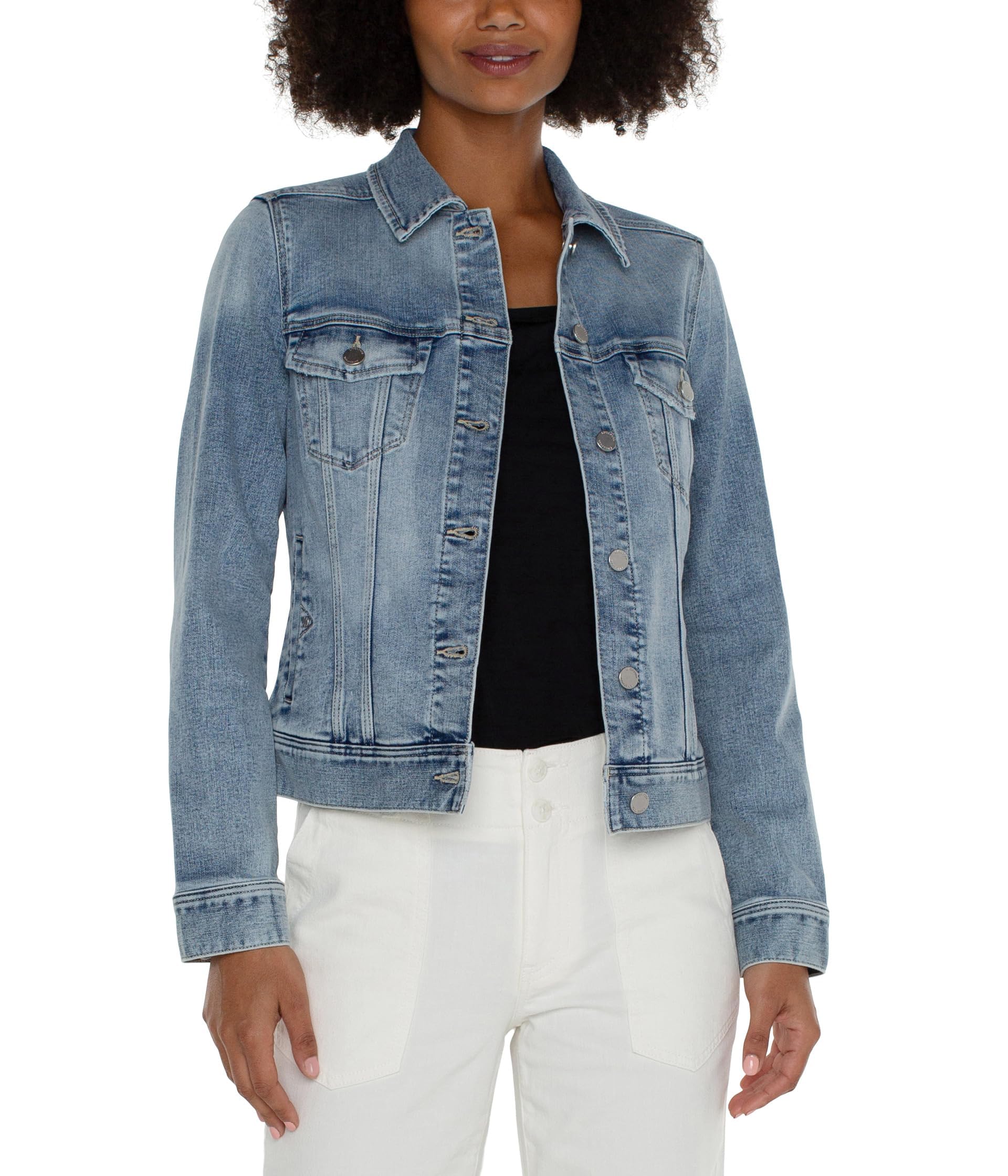 Liverpool Women's Classic Denim Jacket - Vintage Style Distressed Jean Coat for Casual Outfits & Streetwear Fashion