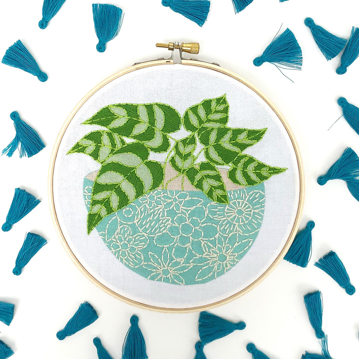Blue Flower Pot Hand Embroidery Kit for Beginners - DIY Embroidery Set with Hoop, Needles & Thread - Perfect for Home Decor, Gifts & Relaxation Crafting