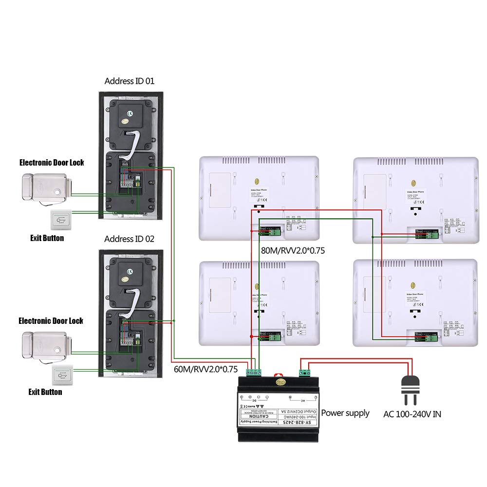 7 Inch 2-Wire Video Door Phone Intercom System Kit with Night Vision - Home & Apartment Security, Smart Electronic Door Lock - Perfect for Front Door Monitoring & Visitor Identification