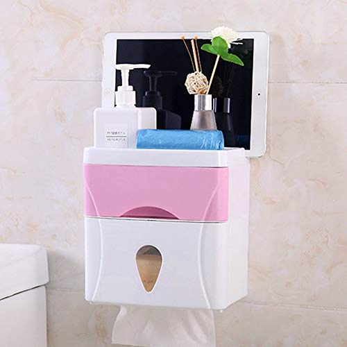 Waterproof Wall Mounted Toilet Paper Holder - Double Layer Bathroom Tissue Dispenser with Plastic Storage Box | Ideal for Bathroom, Kitchen, RV & Office Organization