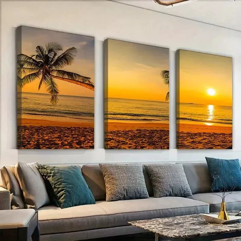 3-Piece Beach Sunset Wall Art Set - 50x70cm Framed Canvas Prints, High Quality Australian Made, Ready to Hang - Perfect for Living Room, Bedroom & Beach House Decor