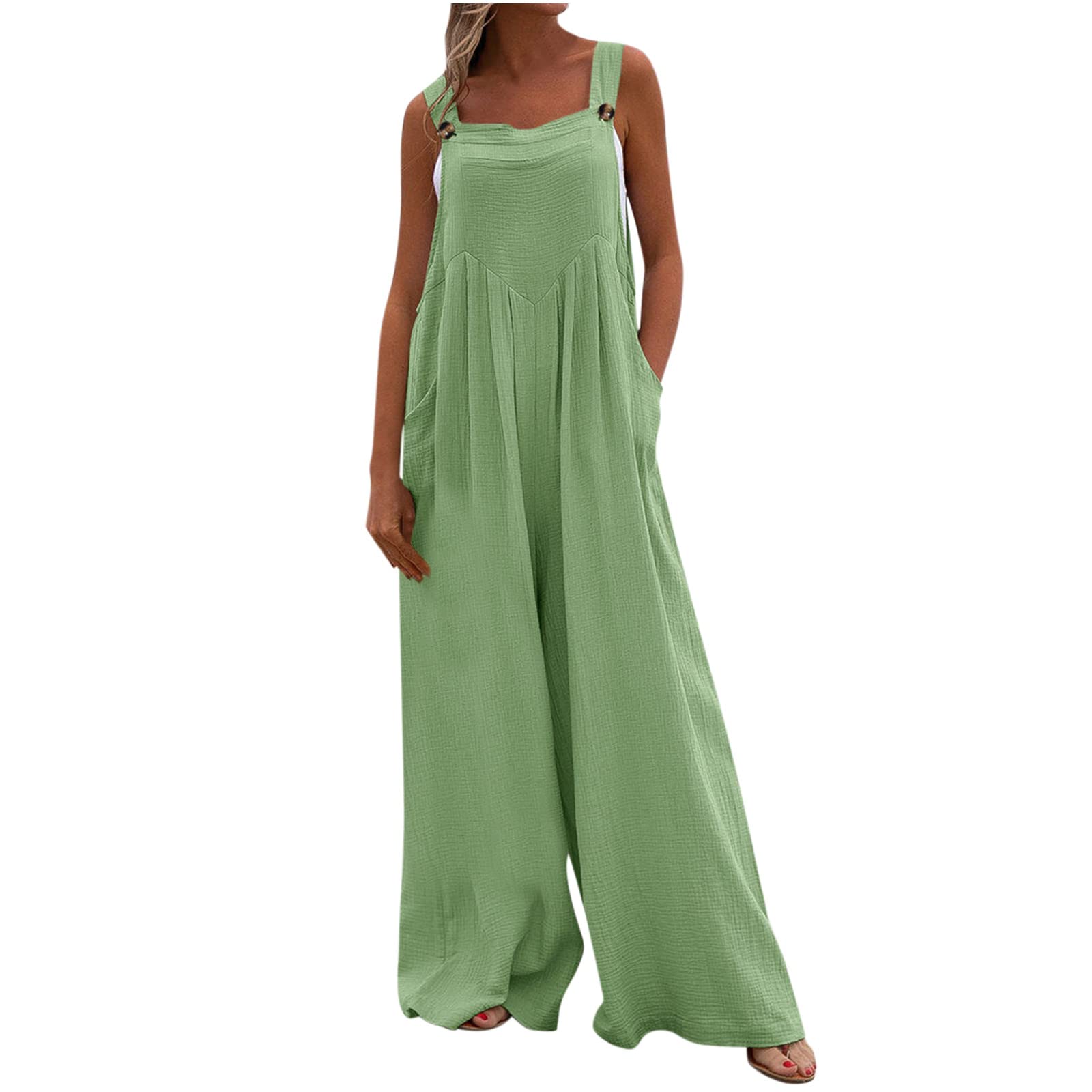 Women's Wide Leg Jumpsuits - Sleeveless Suspender Overalls with Pockets | Loose Baggy Romper & Palazzo Pants | Casual Outfit for Summer, Beach, Travel & Streetwear Fashion