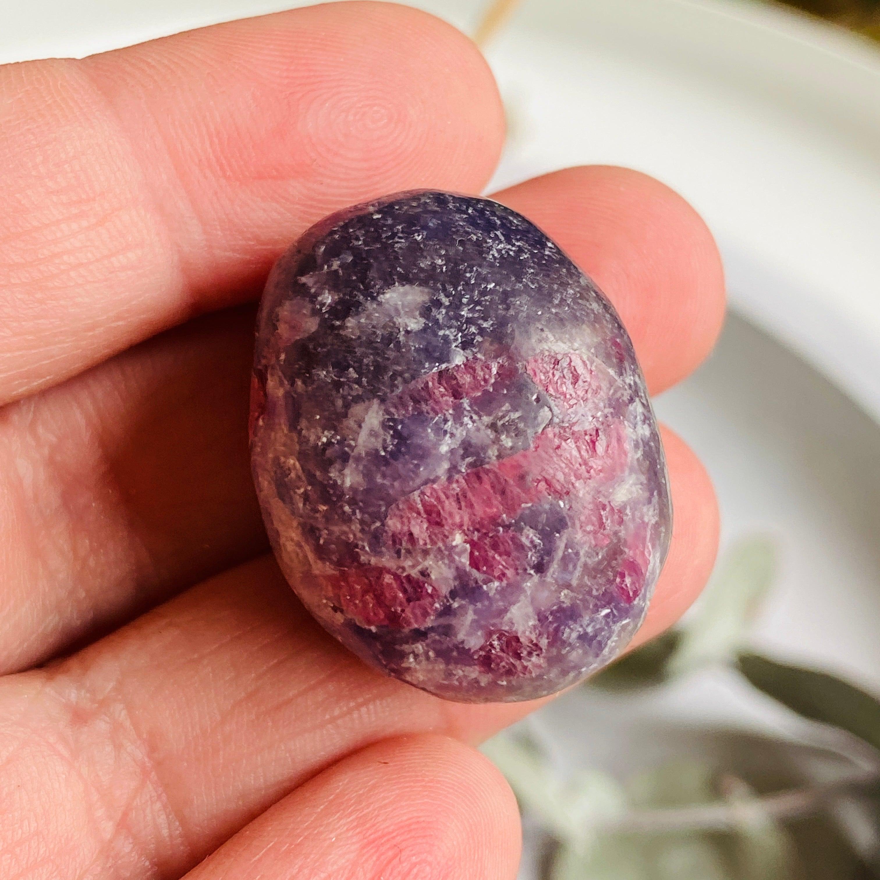 Pegmatite Unicorn Tumbled Stone - Pink Tourmaline, Lepidolite & Smoky Quartz Crystal Healing Stones for Meditation, Reiki & Home Decor