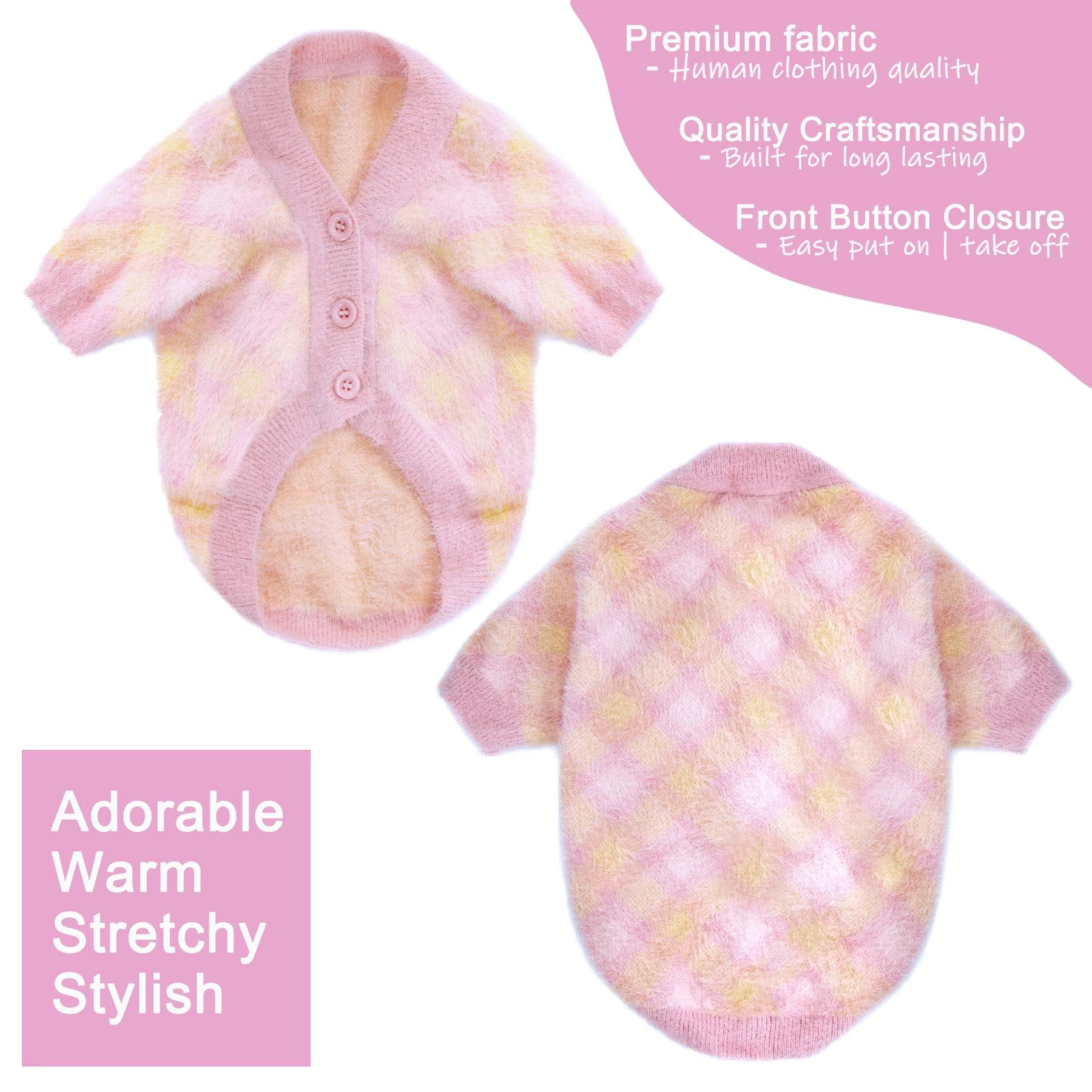 Small Dog Sweater Winter Coat - XXS XS S Medium Stretchy Knitwear for Puppies & Cats - Soft Warm Dog Jacket Apparel for Boys & Girls (Apricot Pink, Small) - Perfect for Cold Weather Walks & Indoor Comfort
