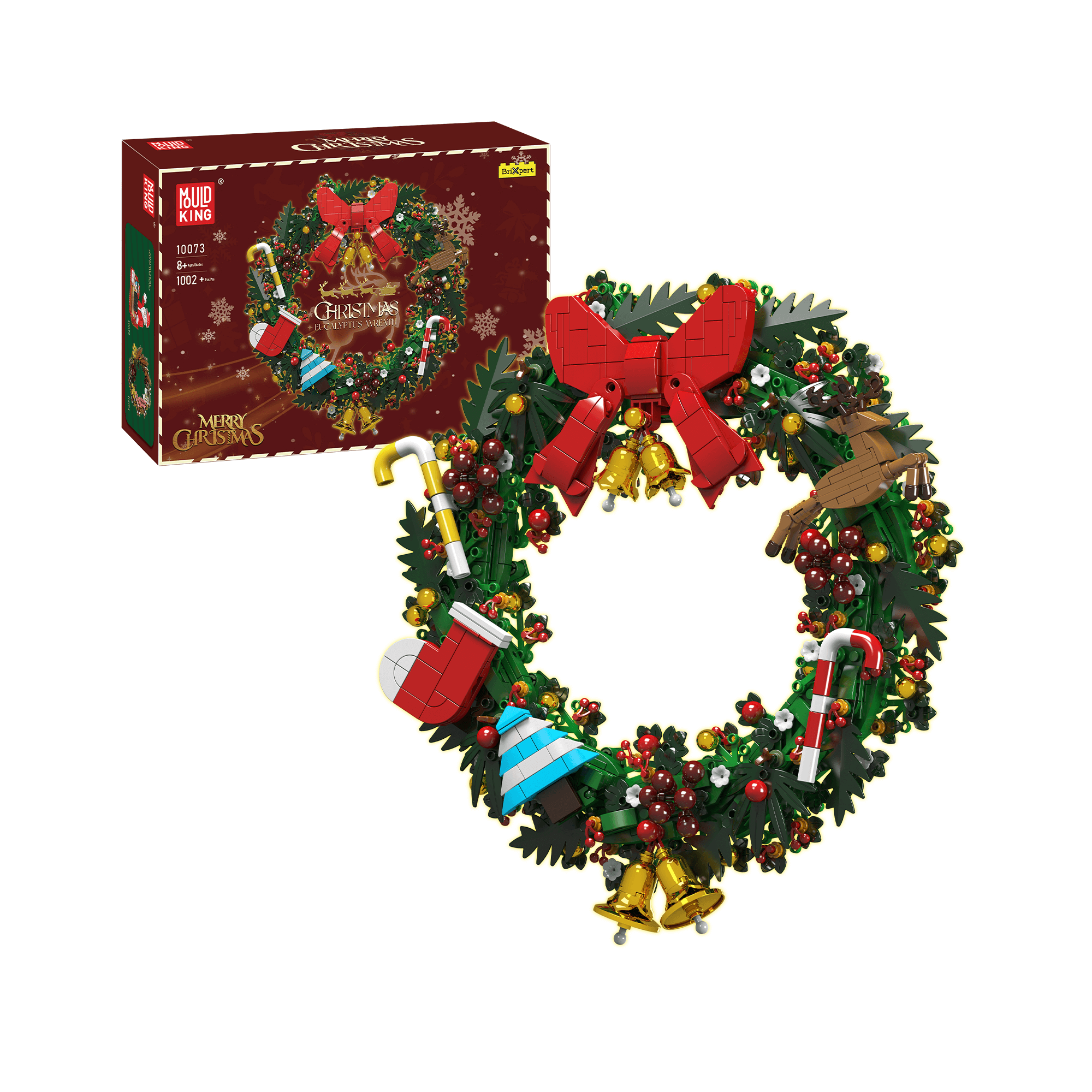 Mould King 10073 Christmas Eucalyptus Wreath Building Set - 1,002 Piece Holiday DIY Decoration Kit for Home, Door & Wall Decor | Perfect for Christmas Tree Ornaments & Festive Gift Giving