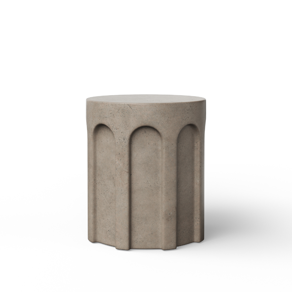 Atlas Outdoor Concrete Round Stool - Durable Garden & Patio Seating for Backyard, Poolside & Fire Pit Areas - Weather-Resistant Modern Design