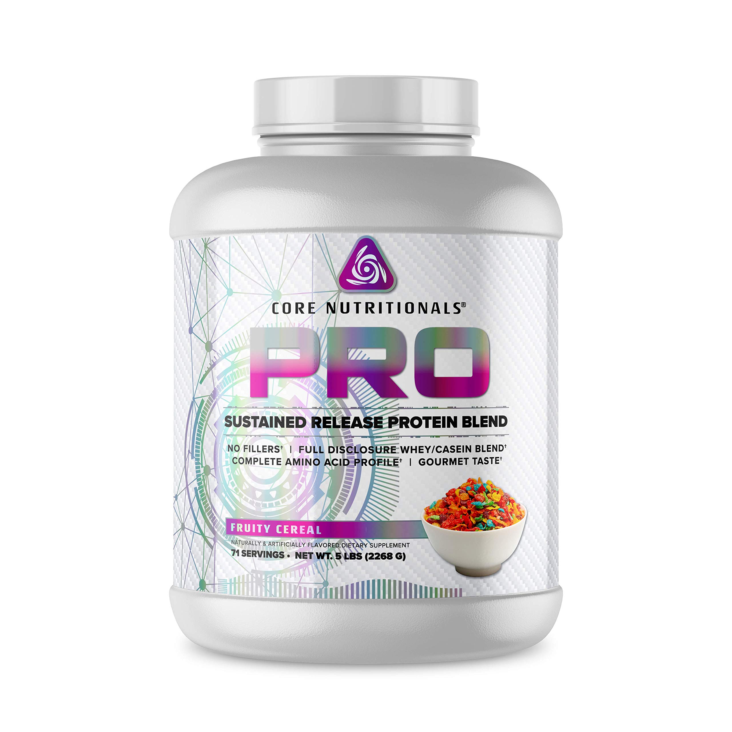 Core Nutritionals Pro Sustained Release Protein Powder - 25G Protein, 2G Carb, Digestive Enzyme Blend, 71 Servings (Fruity Cereal Flavor) | Post-Workout Recovery & Meal Replacement for Athletes
