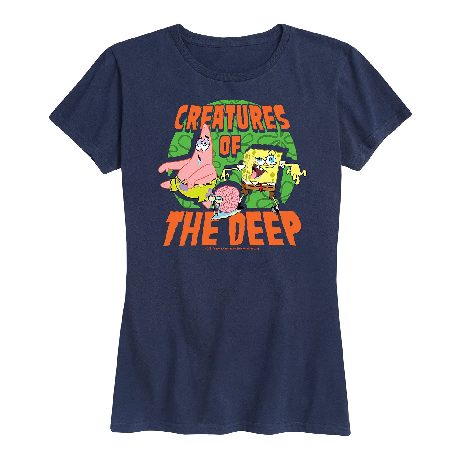Spongebob Squarepants Women's Short Sleeve Graphic T-Shirt - Creatures of The Deep Design - Casual Cotton Tee for Summer Outfits & Cartoon Lovers