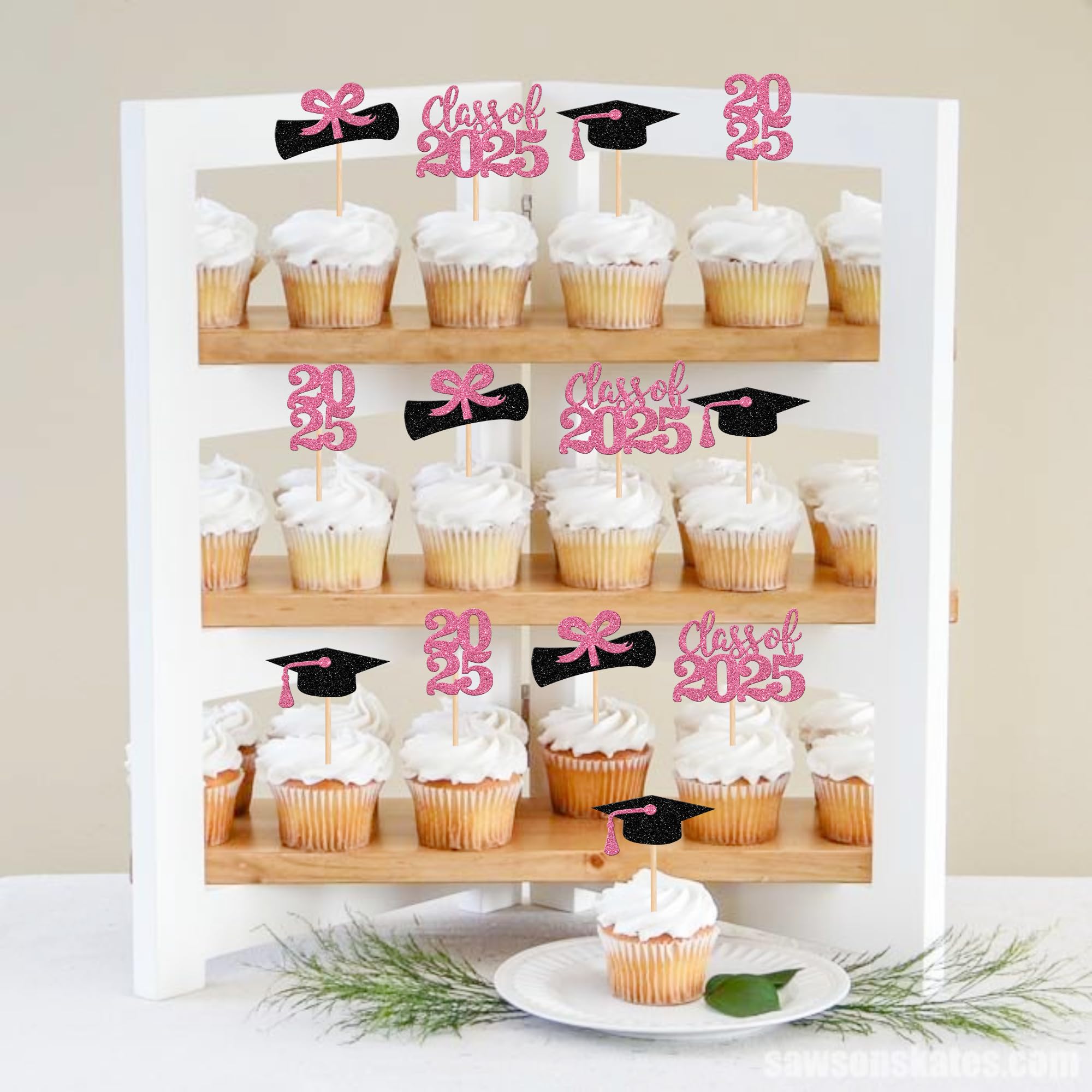 36 PCS 2025 Graduation Cupcake Toppers - Glitter Class of 2025 Diploma & Cap Cake Decorations - Pink Graduation Party Supplies for Cupcakes, Cakes & Desserts - Perfect for Graduation Ceremonies, Parties & Celebrations