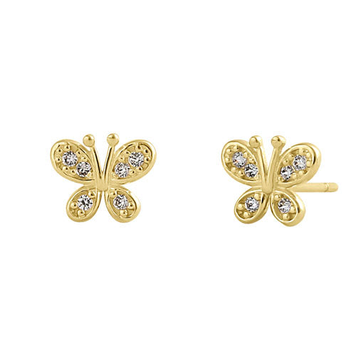14K Yellow Gold Round Aurore Butterfly Cubic Zirconia Stud Earrings for Women - Elegant Gift for Birthday, Anniversary & Special Occasions
