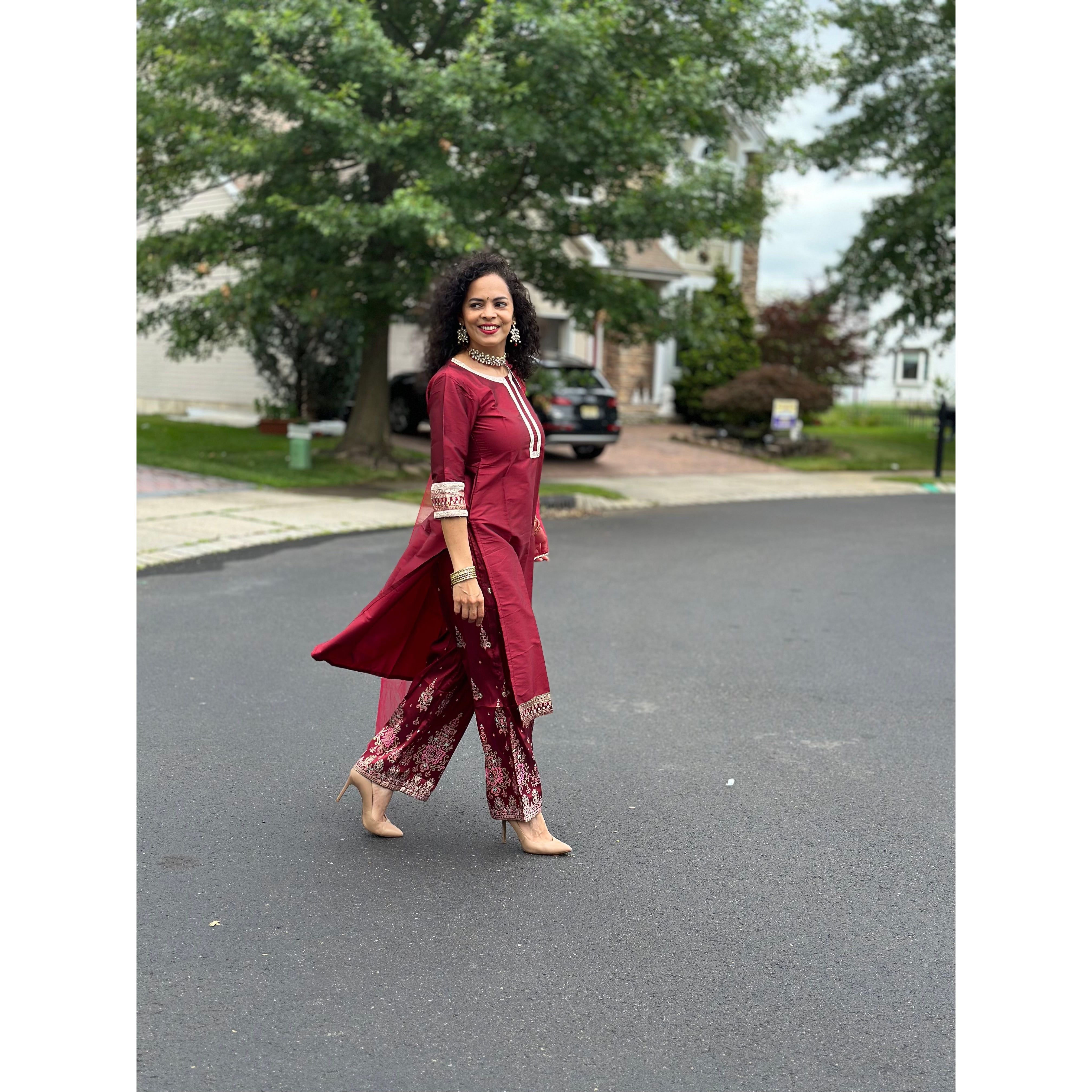 Elegant Maroon Kurta with Mirror Work & Printed Trousers Set - Indian Party Wear for Women | Perfect for Festivals, Weddings & Special Occasions
