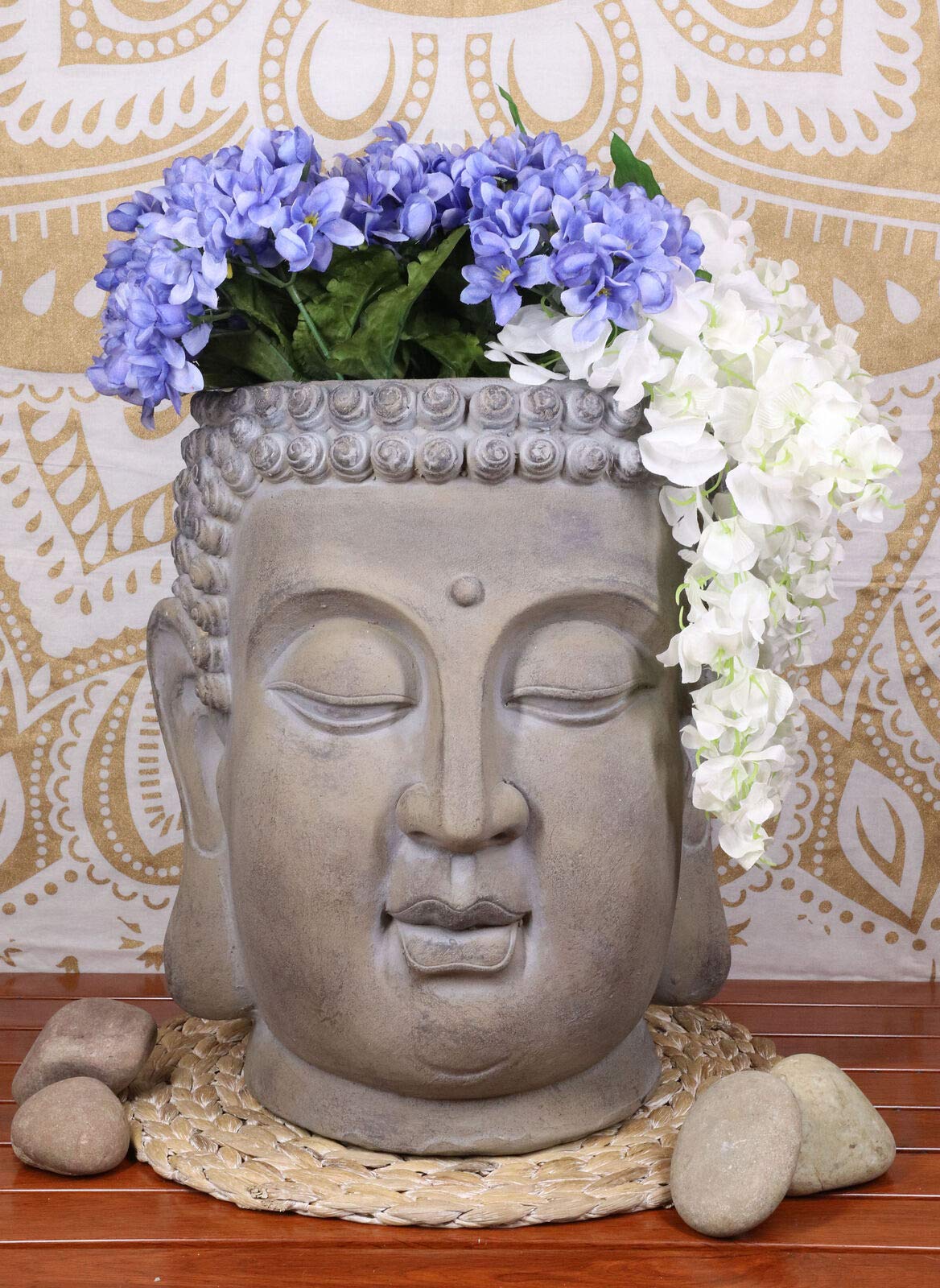 Shakyamuni Buddha Gautama Head Planter - 14.75 Inch Flower Pot Garden Statue for Home Decor, Meditation Room & Outdoor Zen Garden | Spiritual Decor Gift