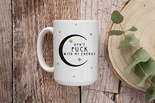 Witchy Coffee Mug - Don't Mess With My Energy Ceramic Cup, Boho & Spiritual Celestial Moon Design, Pagan Themed Coffee Cup (White) - Perfect for Witches, Yoga Lovers & Spiritual Morning Rituals