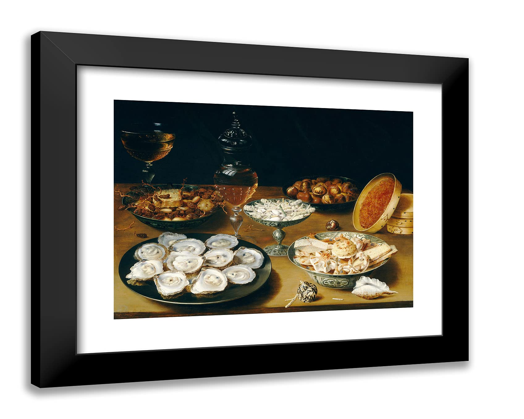 Osias Beert 'Dishes With Oysters and Fruit and Wine' 24x20 Inch Black Modern Framed Art Print - Perfect for Dining Room, Kitchen Decor & Contemporary Home Wall Art