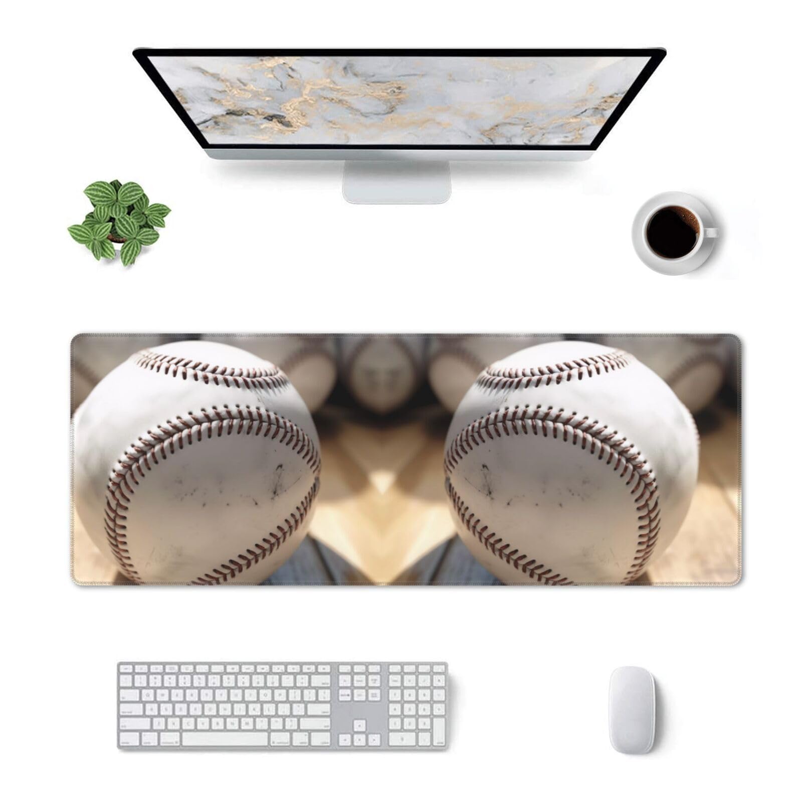 Cool Grey Baseball Print Mouse Pad - 11.8x31.5 Inches - Strong Adhesion, Durable & Non-Slip Surface - Perfect for Office Work, Gaming & Computer Use