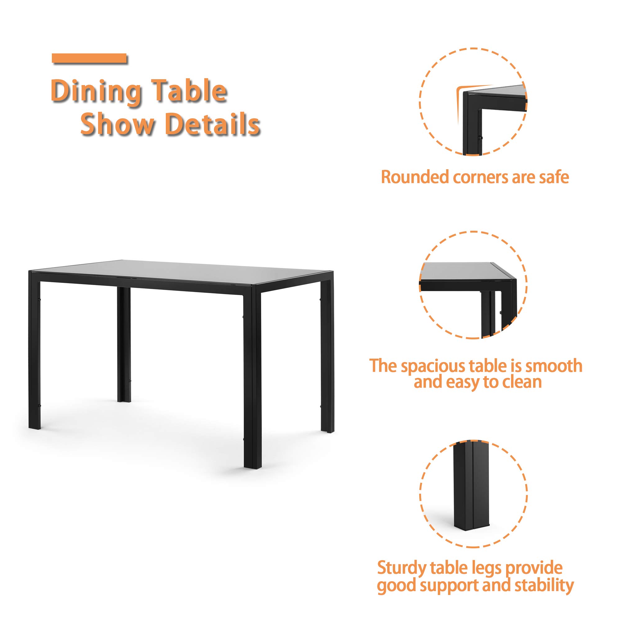 IANIYA Modern Square Glass Dining Table Set with 4 Black Chairs - Perfect for Small Kitchen, Breakfast Nook, and Contemporary Dining Room Decor