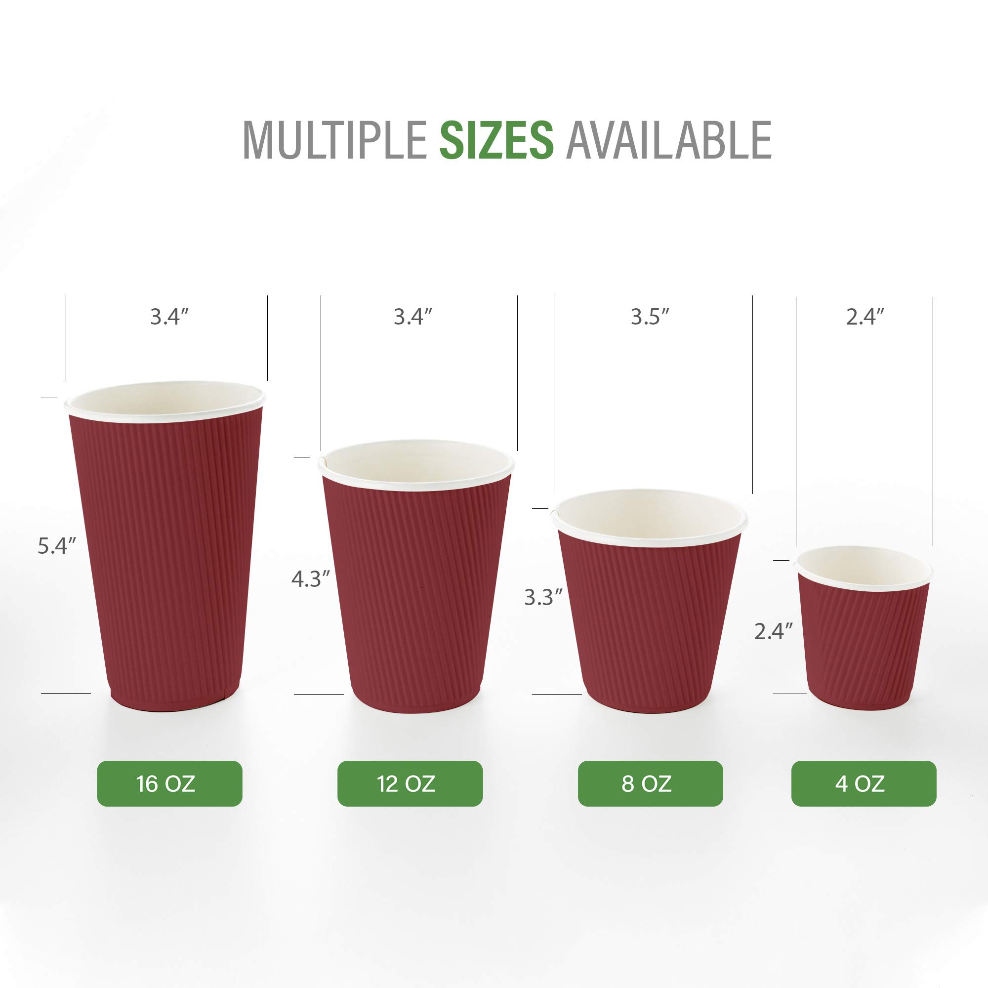 500 Pack 12 oz Disposable Coffee Cups with Ripple Wall - Insulated Paper Hot Cups for Coffee, Tea & Hot Beverages - Rolled Rim Design, Lids Sold Separately (Crimson) - Perfect for Cafes, Offices & Catering Events